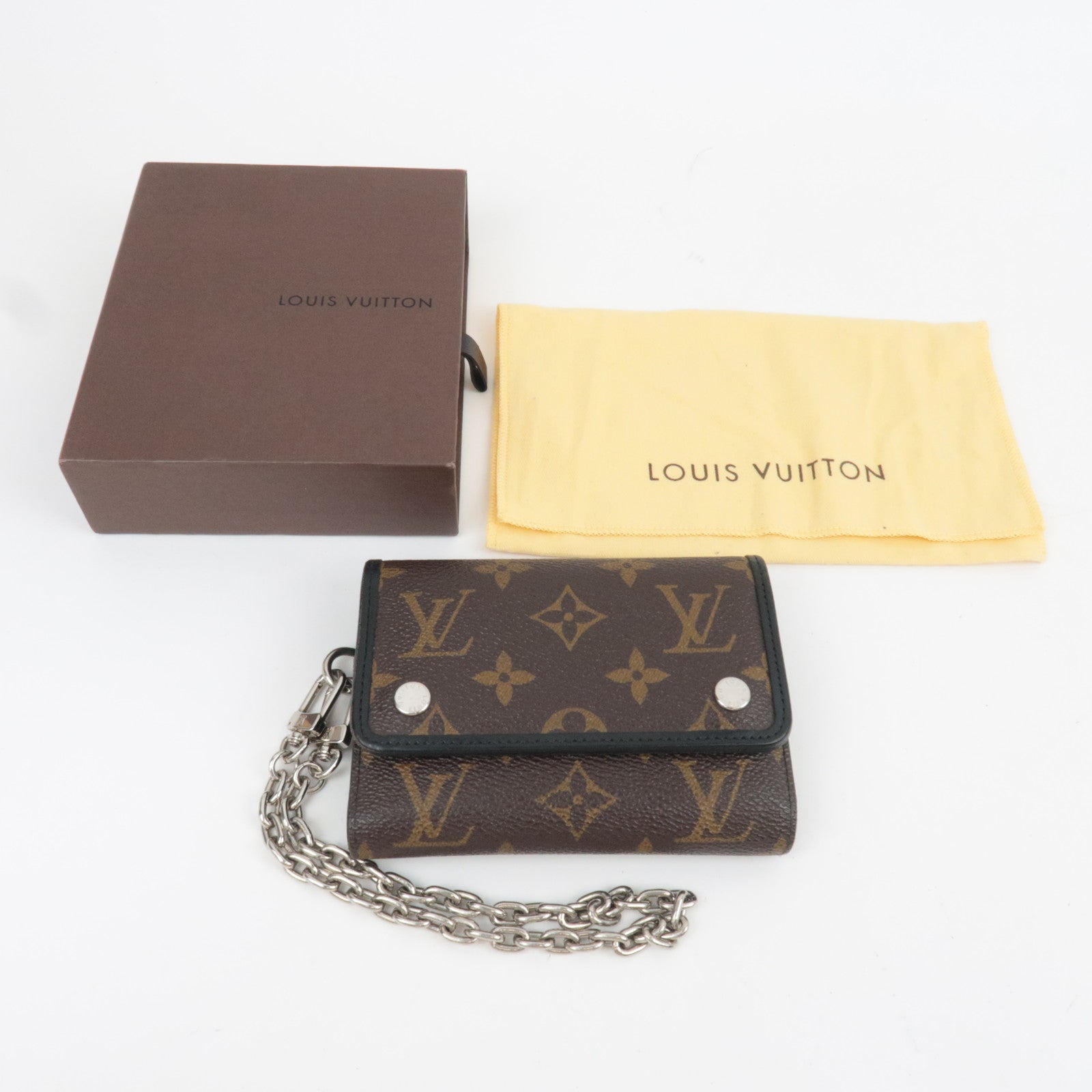 Louis Vuitton Monogram Macassar Portefeuille Compact Small Wallet M0167 MI0161 *Box, Dust bag, Chain