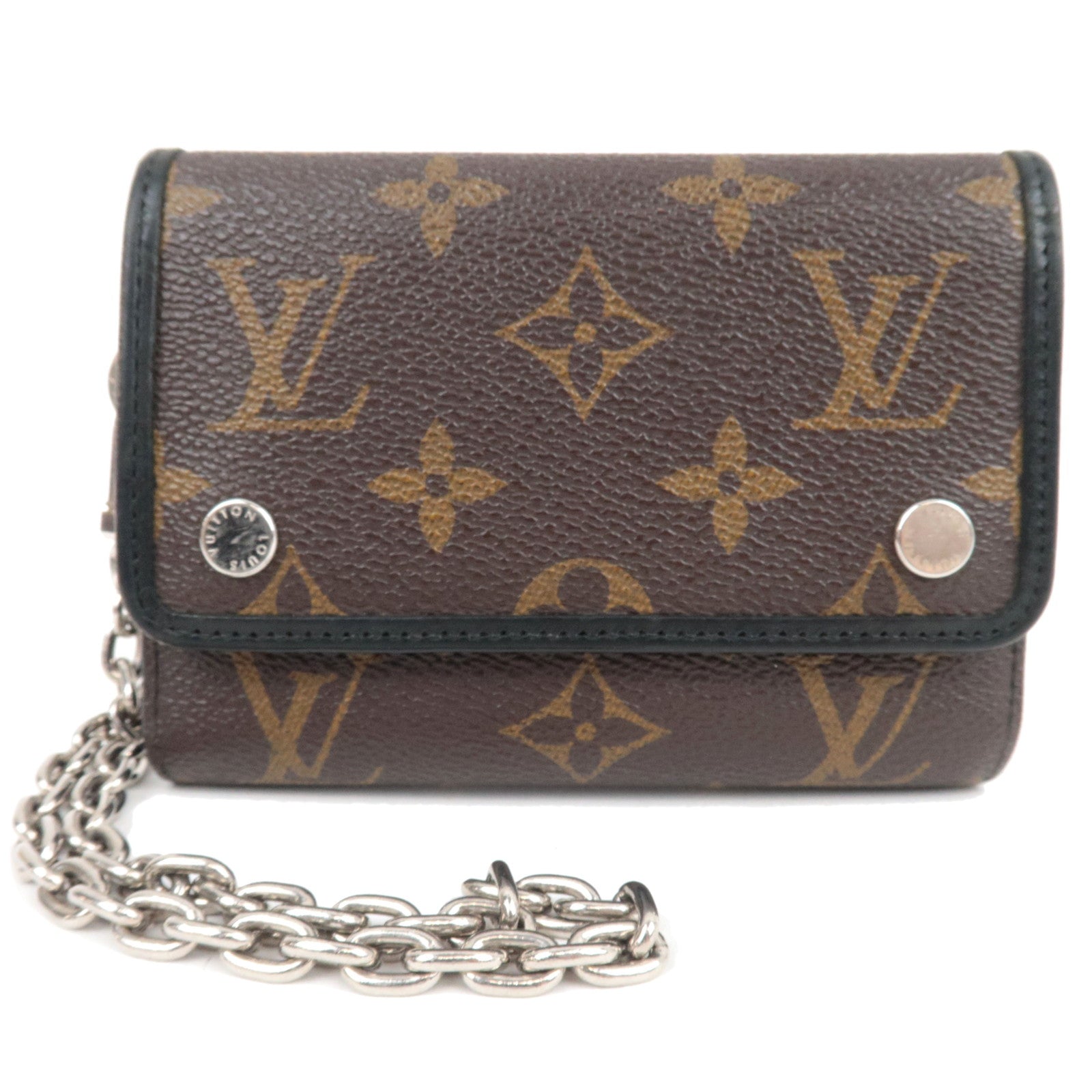 Louis Vuitton Monogram Macassar Portefeuille Compact Small Wallet M0167 MI0161 *Box, Dust bag, Chain80705