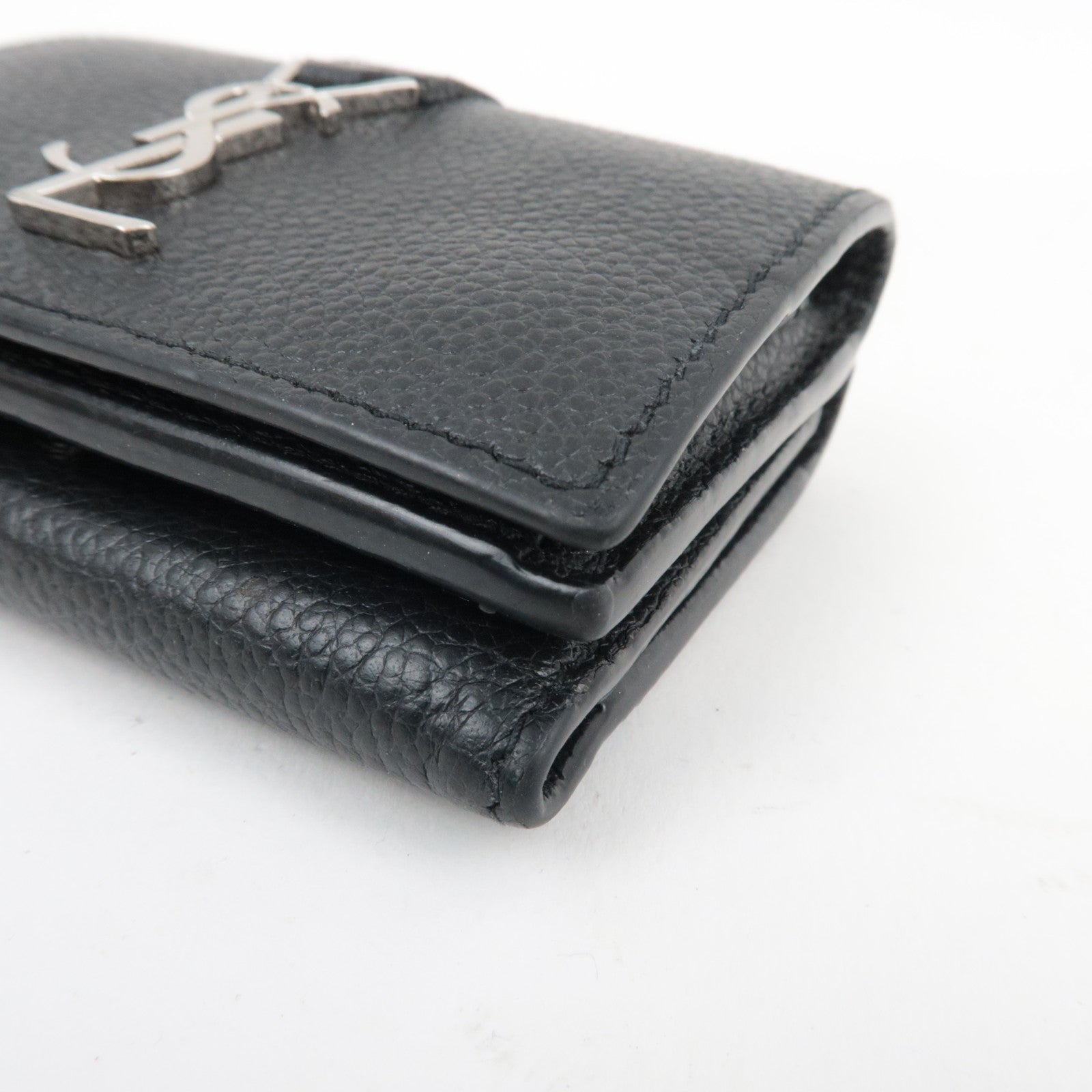 SAINT LAURENT YSL Origami Tiny Tri-Fold Wallet Leather Black Silver HDW 669959