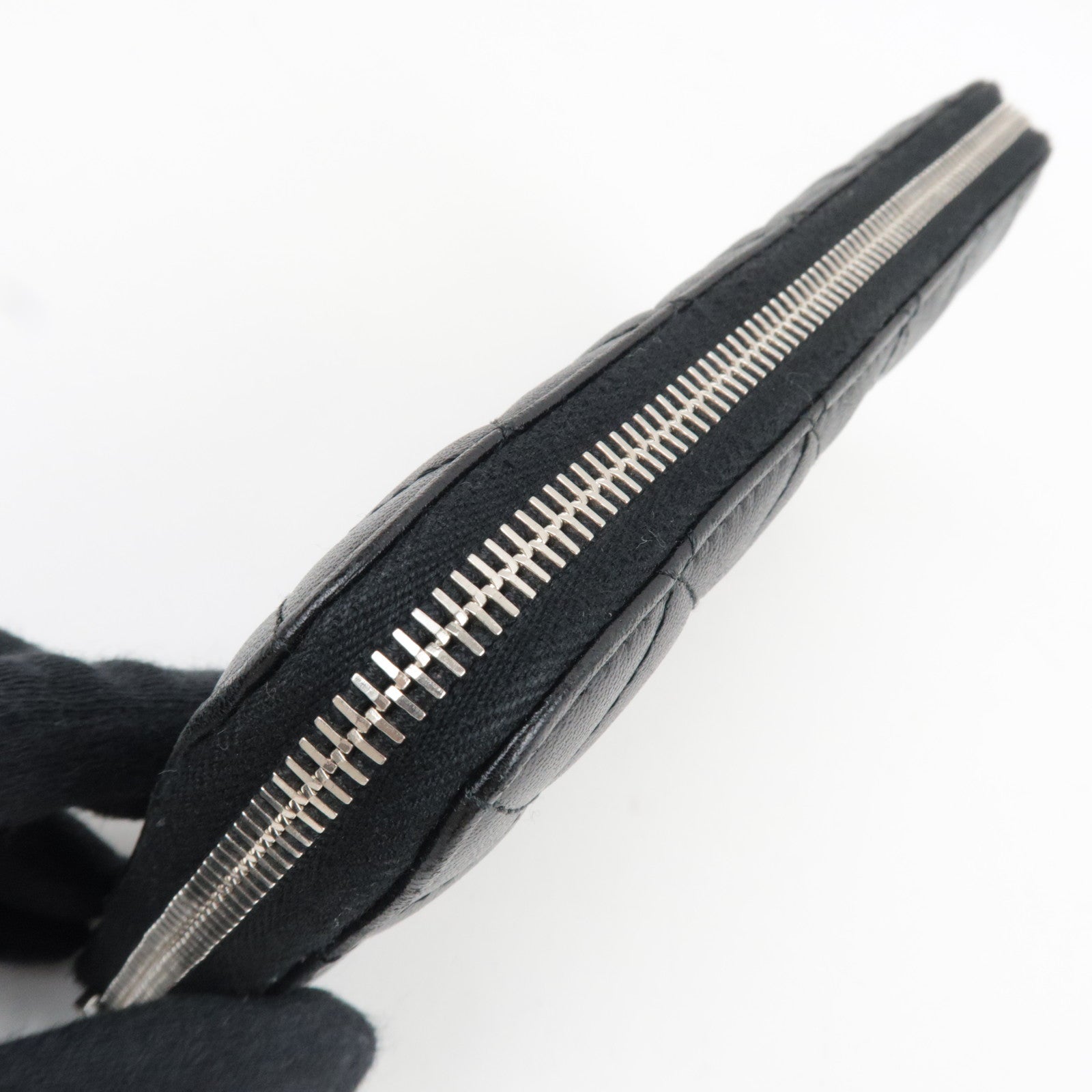 CHANEL Matelasse Round Zipper Long Wallet Lambskin Black Silver HDW 15790056 *G card