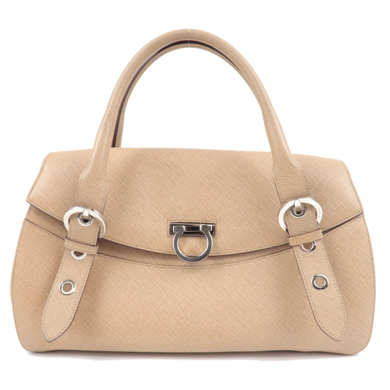 Ferragamo Gancini Handbag Leather Beige AB-21 5322 *Dust bag80717