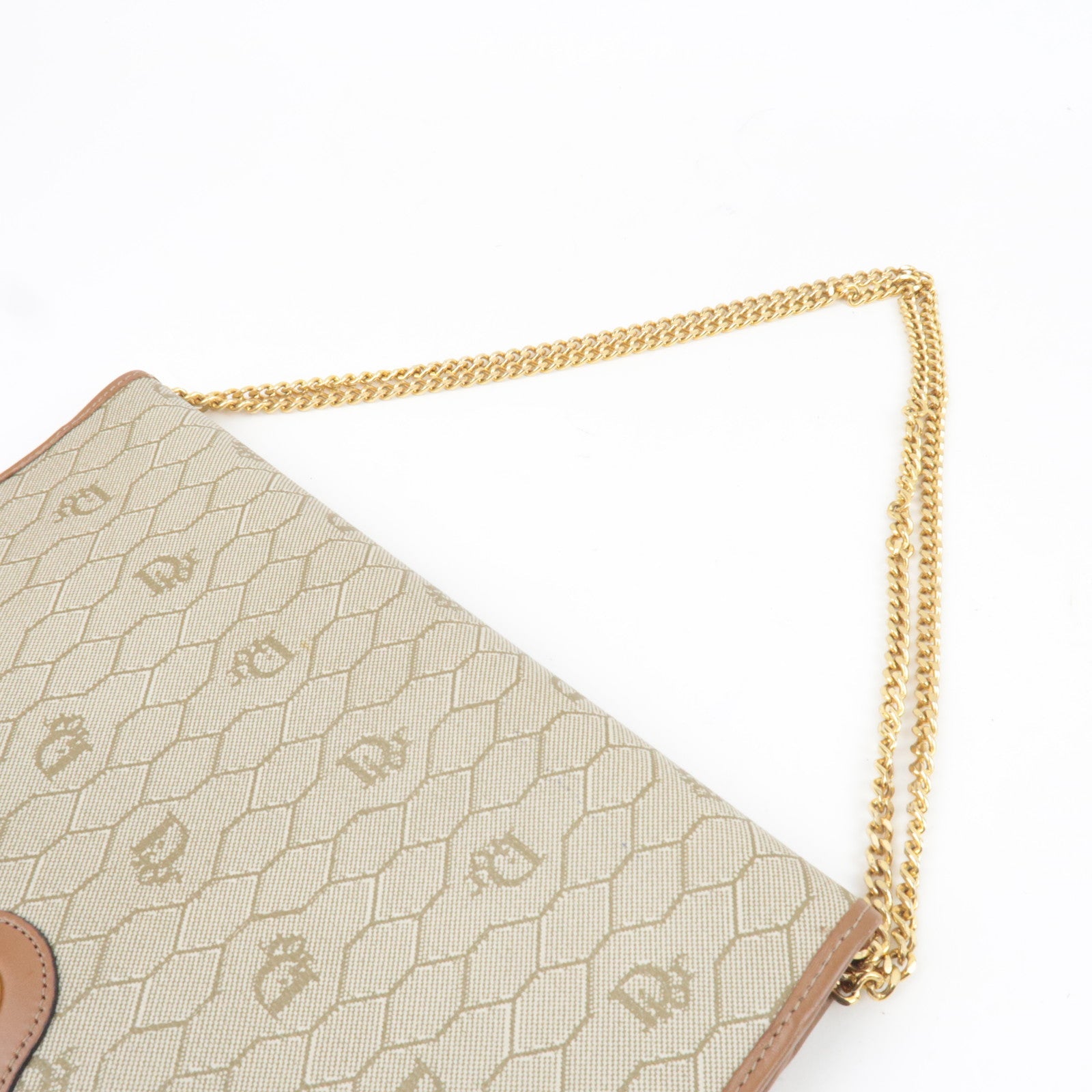 Christian Dior Honeycomb Chain Shoulder Bag PVC Leather Beige Brown