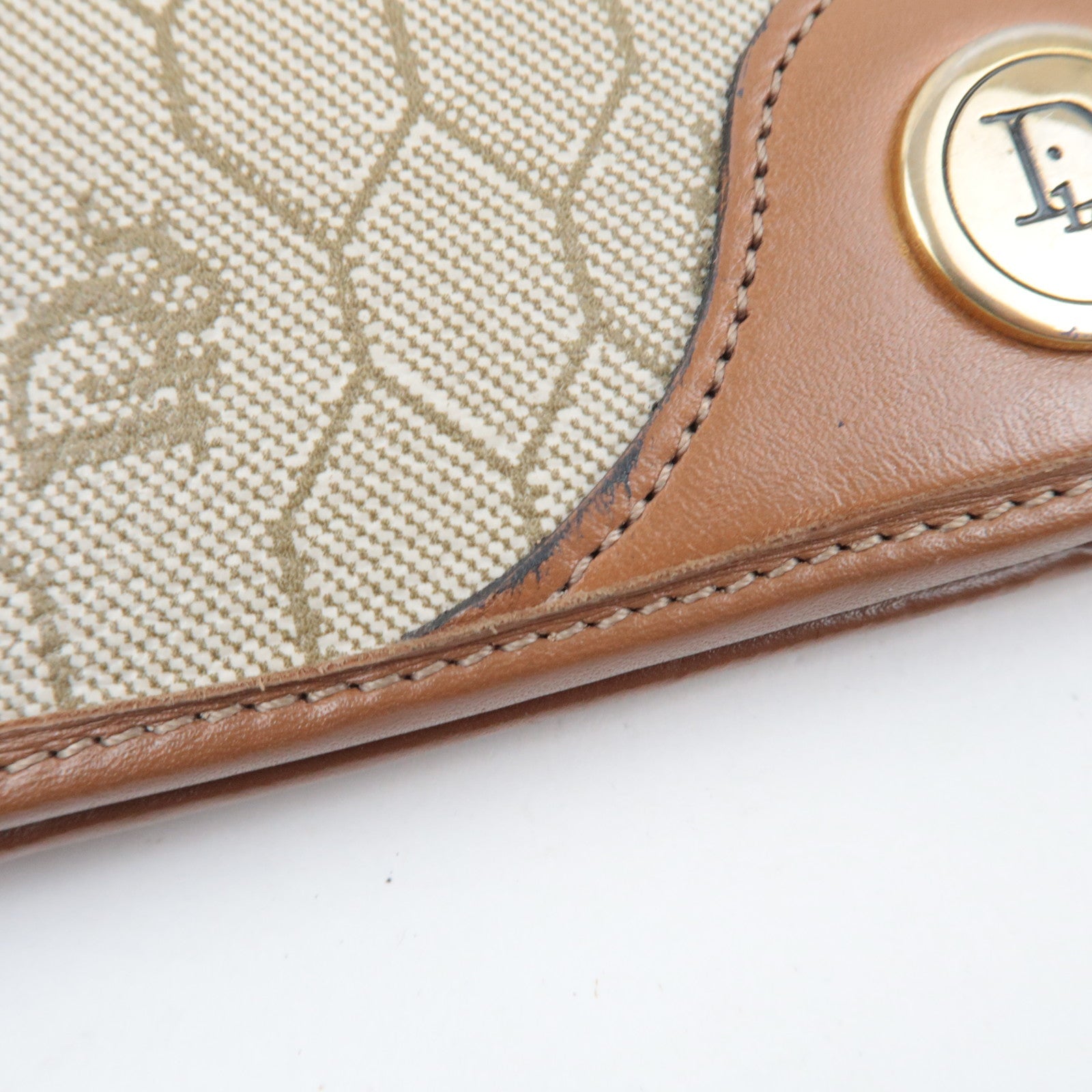 Christian Dior Honeycomb Chain Shoulder Bag PVC Leather Beige Brown