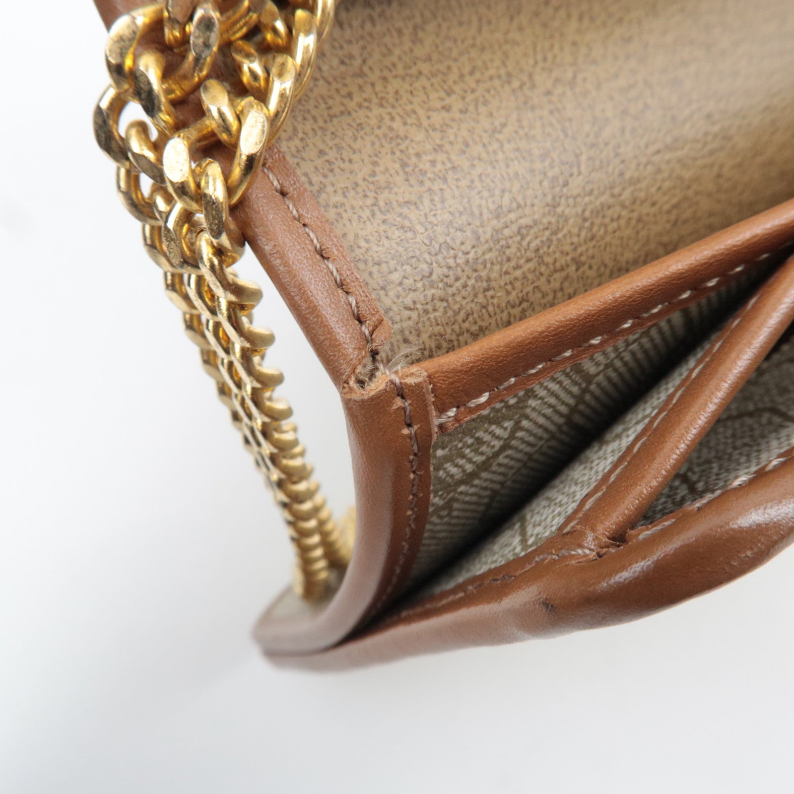 Christian Dior Honeycomb Chain Shoulder Bag PVC Leather Beige Brown