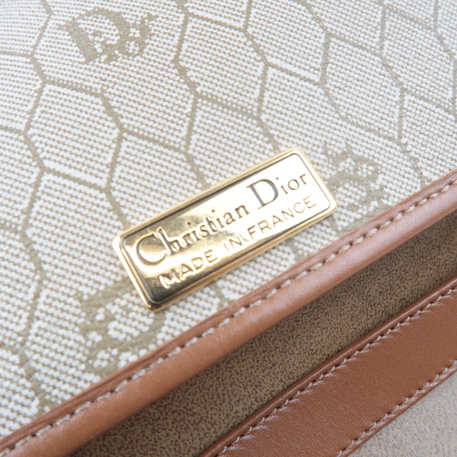 Christian Dior Honeycomb Chain Shoulder Bag PVC Leather Beige Brown