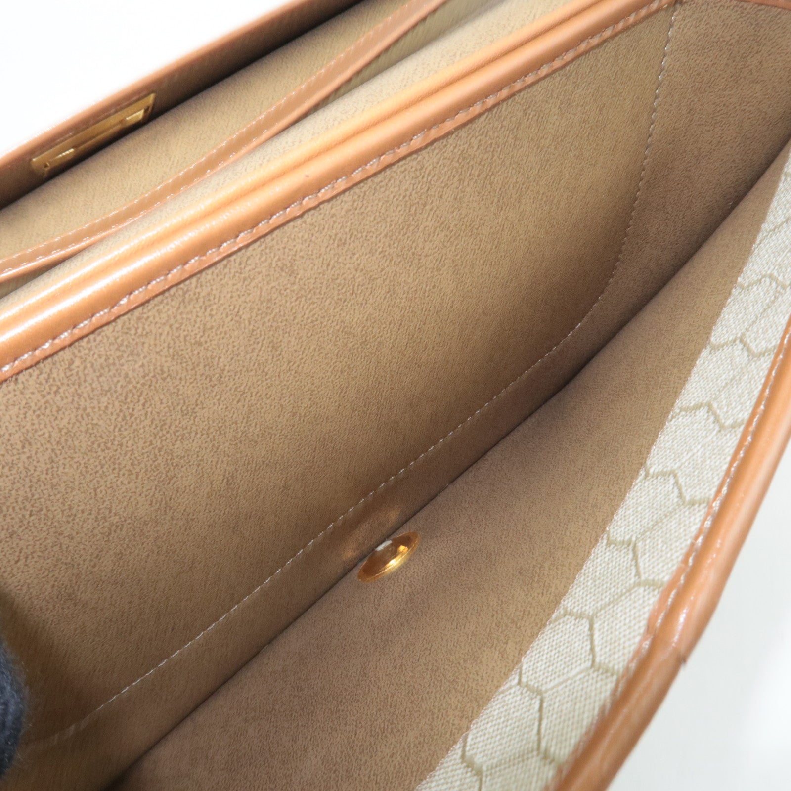 Christian Dior Honeycomb Chain Shoulder Bag PVC Leather Beige Brown