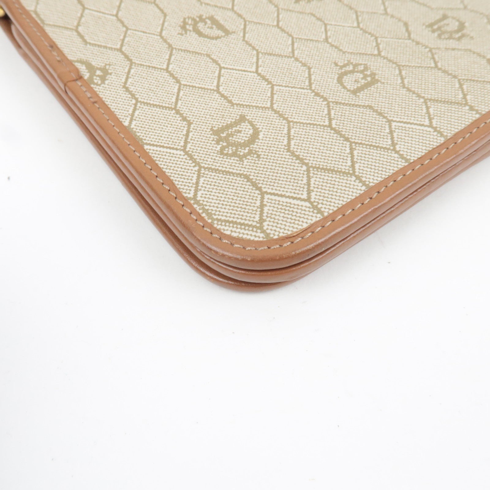 Christian Dior Honeycomb Chain Shoulder Bag PVC Leather Beige Brown