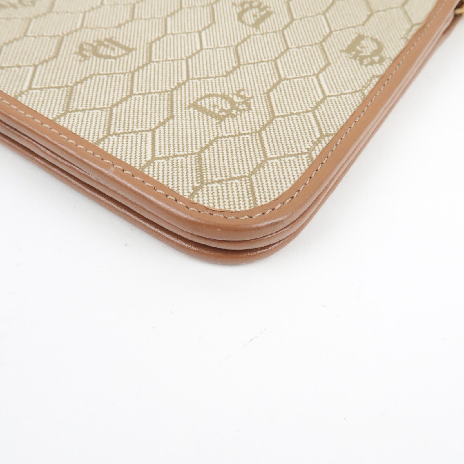 Christian Dior Honeycomb Chain Shoulder Bag PVC Leather Beige Brown