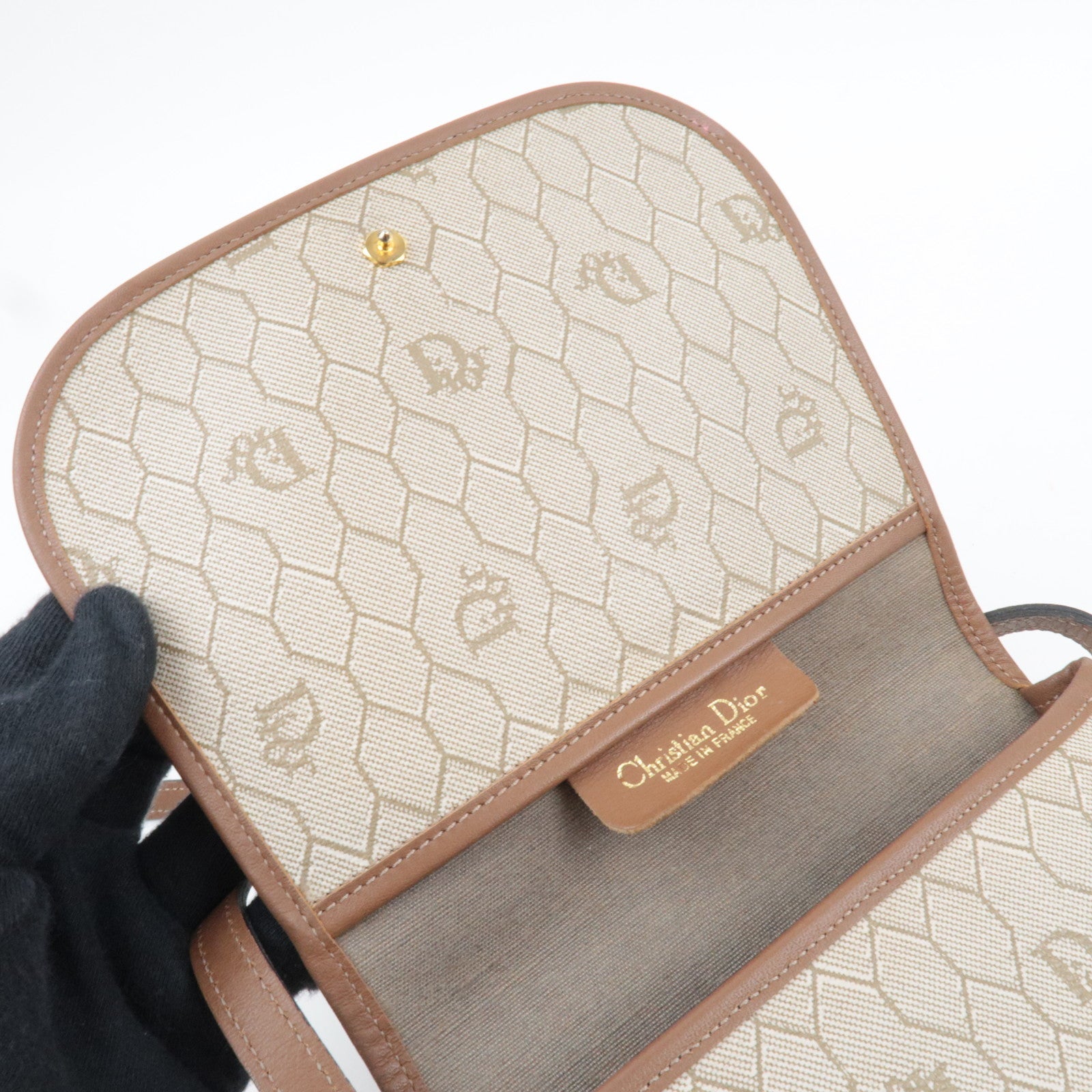 Christian Dior Honeycomb Mini Shoulder Bag PVC Leather Beige Brown