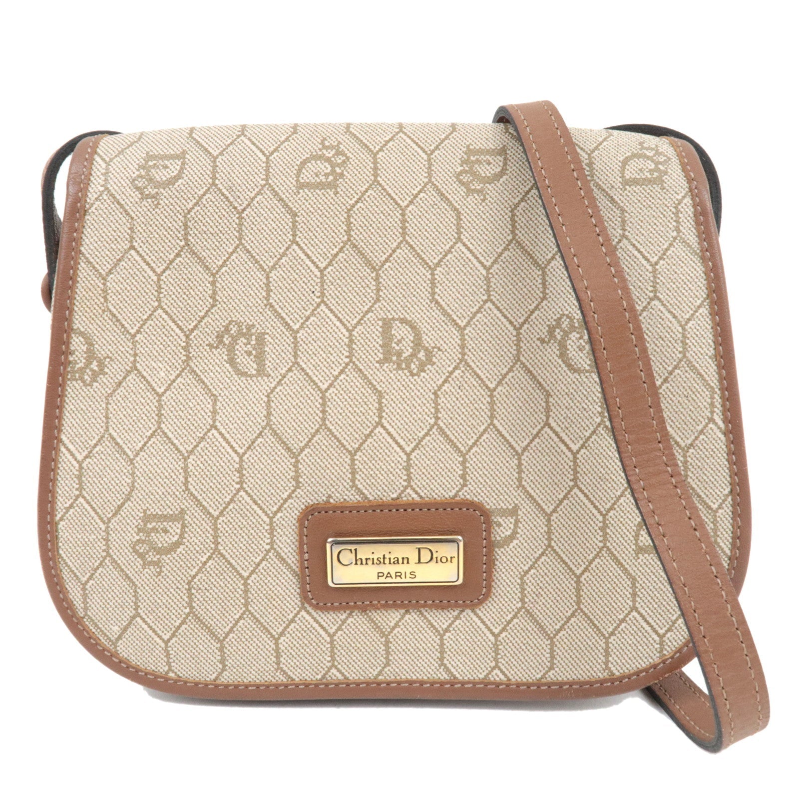 Christian Dior Honeycomb Mini Shoulder Bag PVC Leather Beige Brown80750