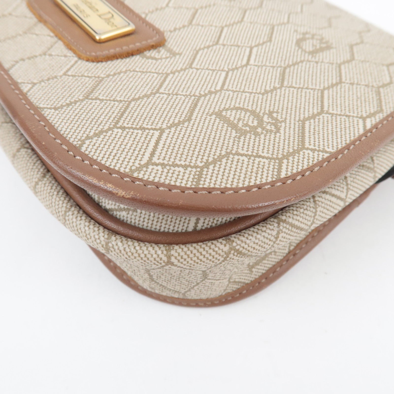 Christian Dior Honeycomb Mini Shoulder Bag PVC Leather Beige Brown