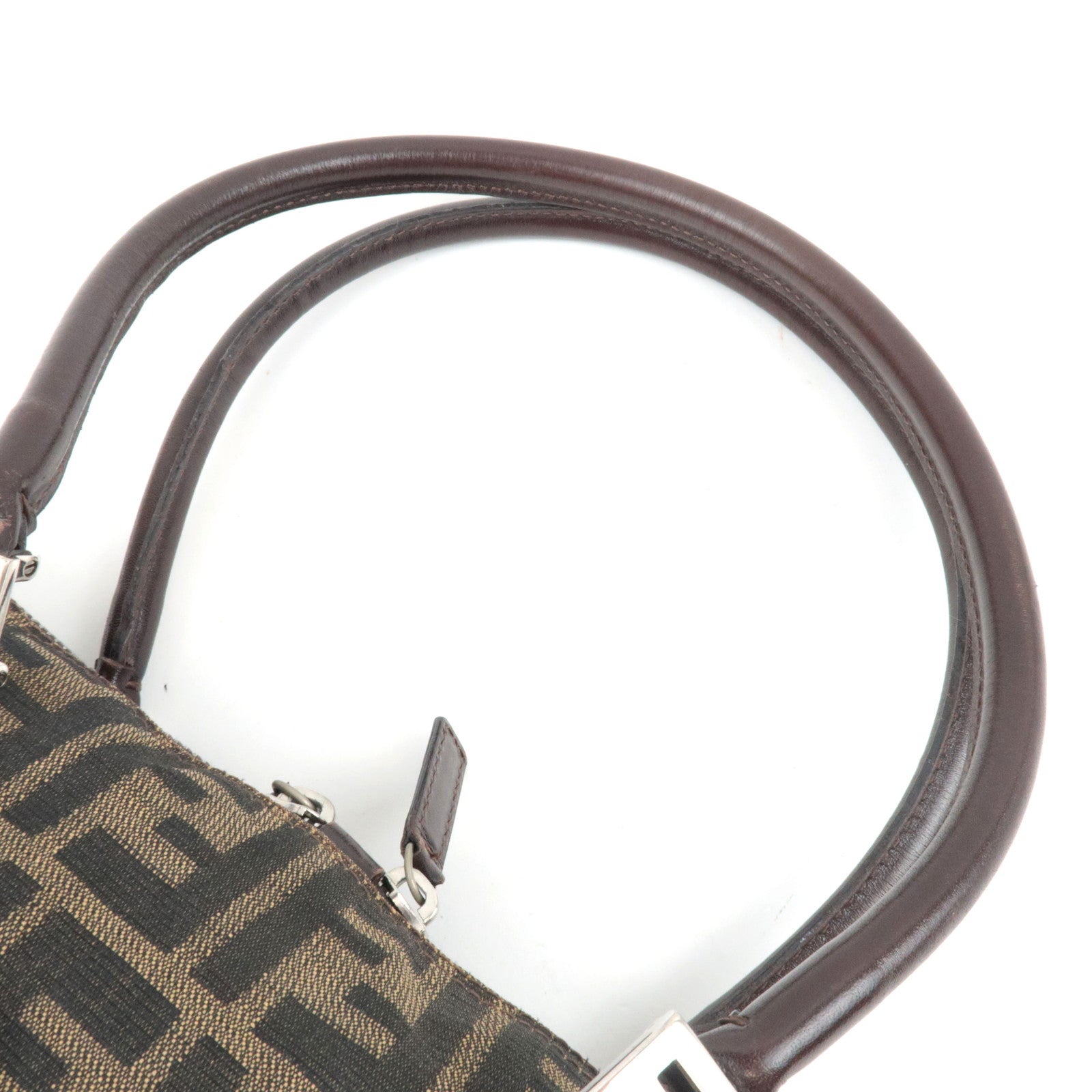 FENDI Zucca Handbag Canvas Leather Khaki Black Brown