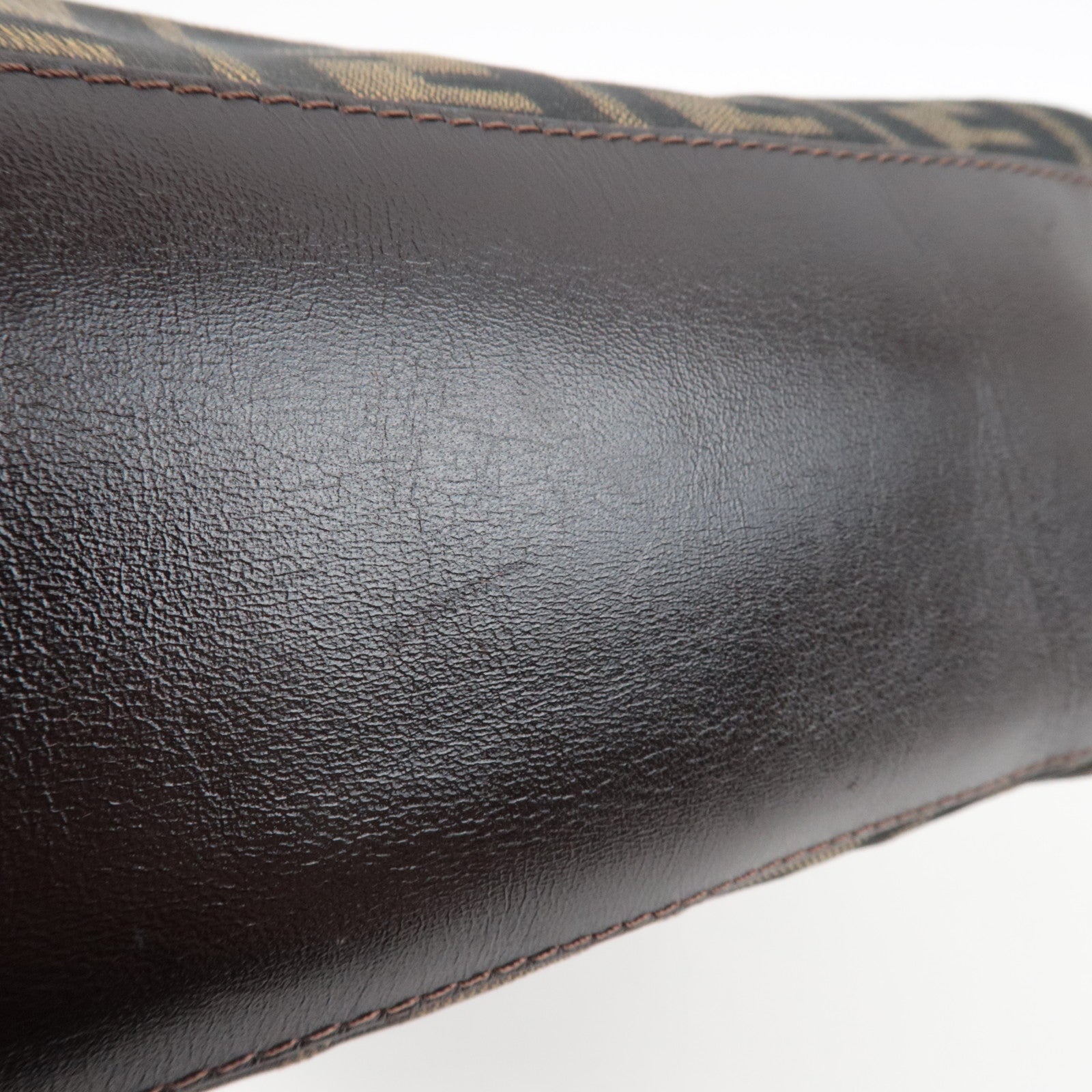 FENDI Zucca Handbag Canvas Leather Khaki Black Brown