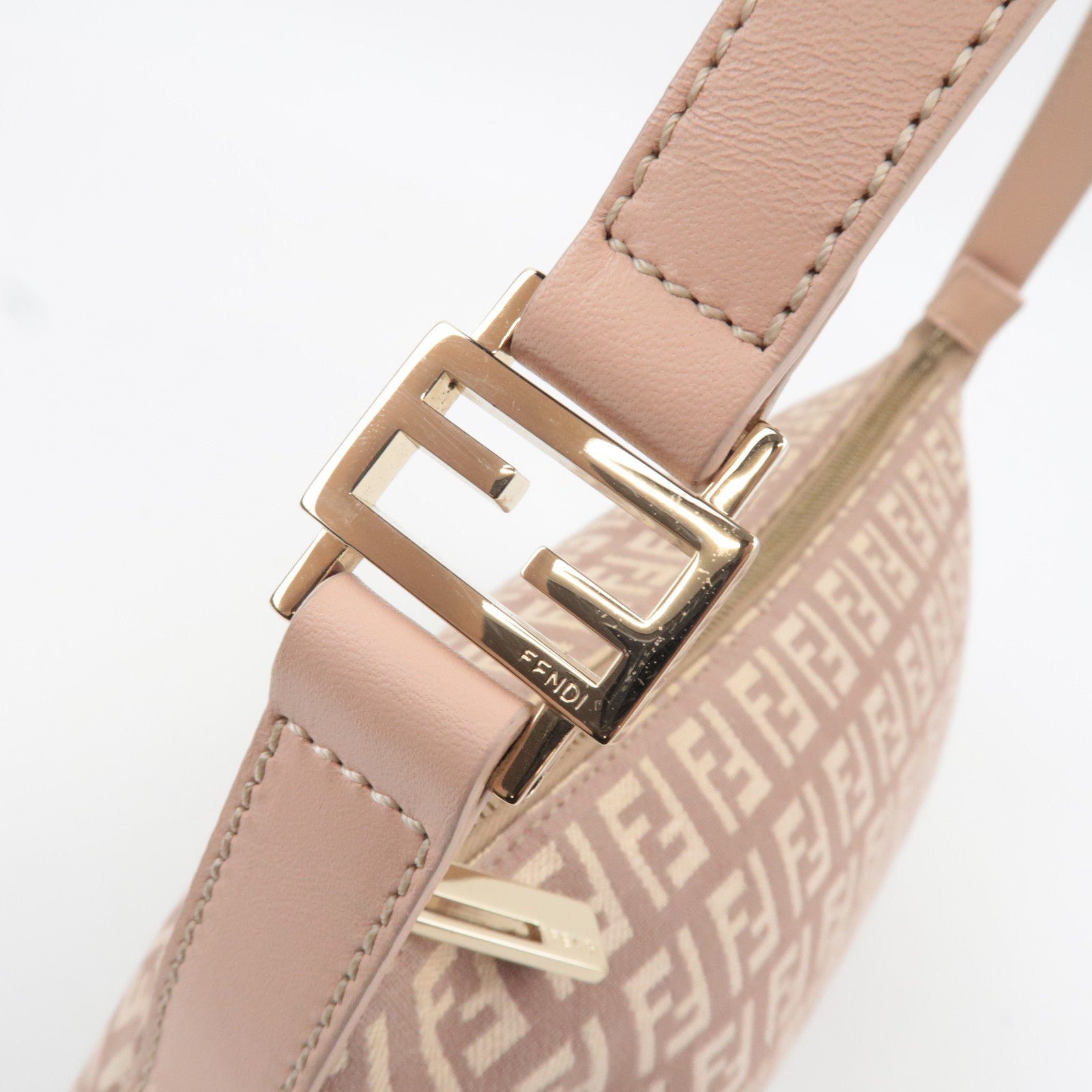 FENDI Zucchino Shoulder Bag Canvas Leather Pink 8BR444
