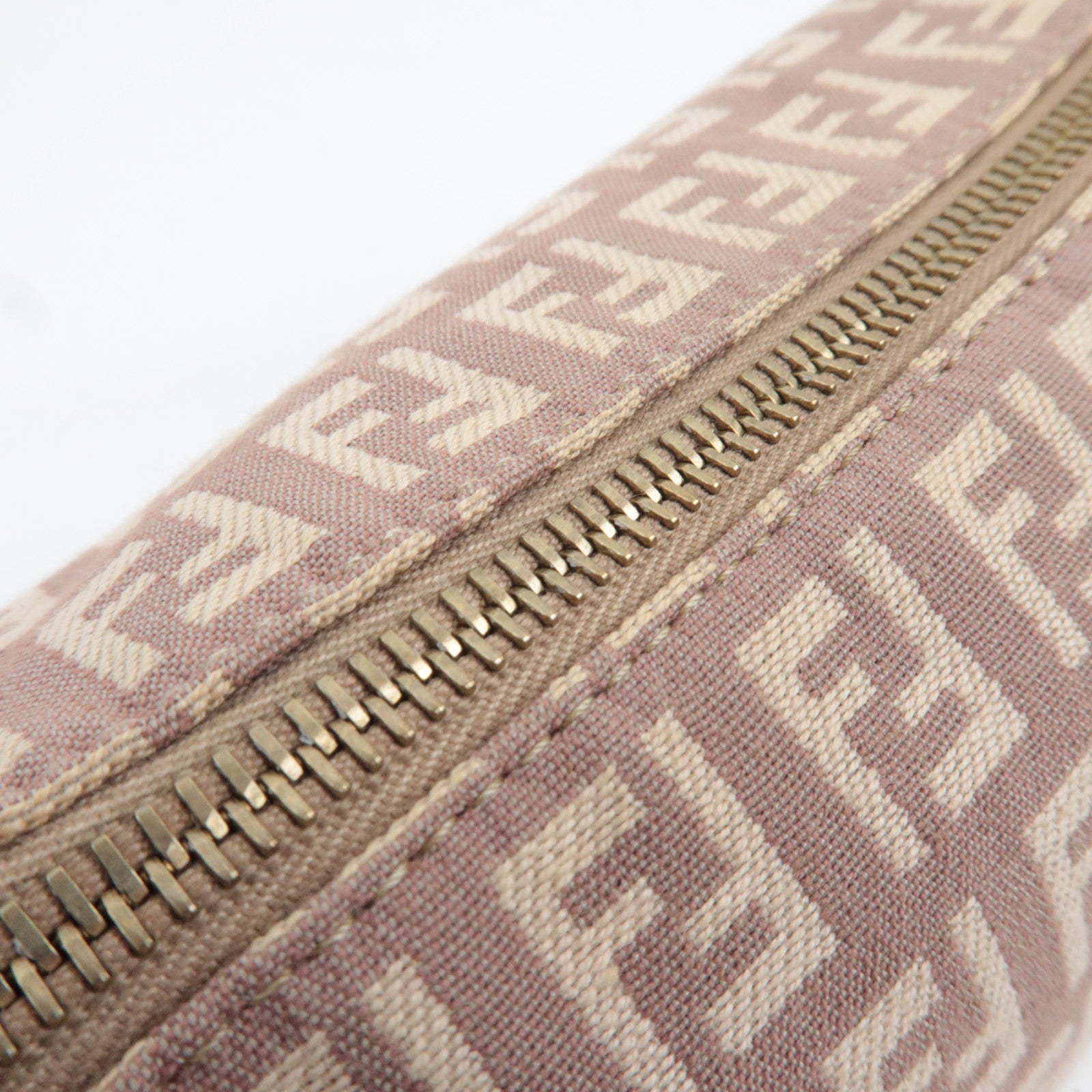 FENDI Zucchino Shoulder Bag Canvas Leather Pink 8BR444