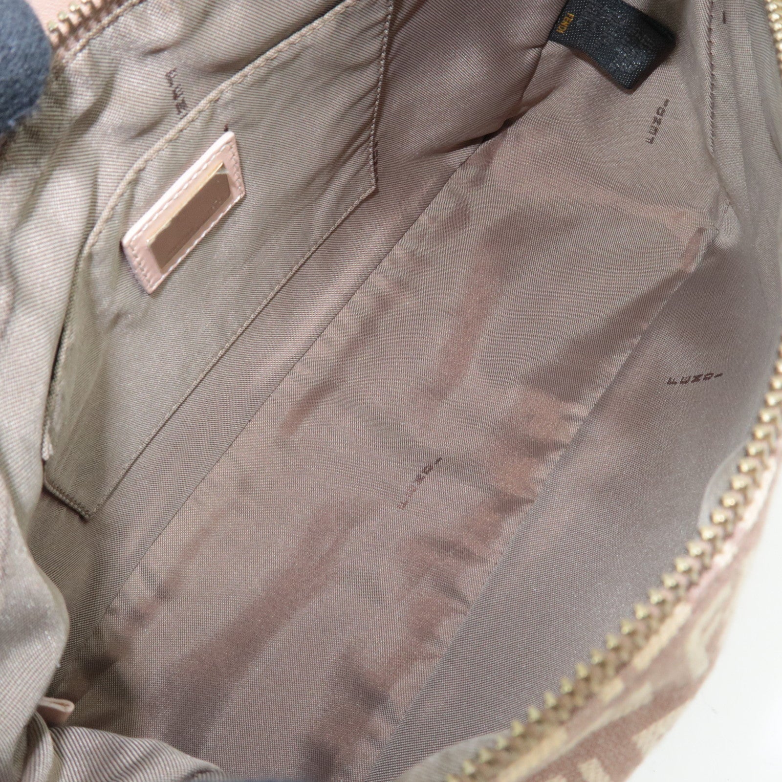 FENDI Zucchino Shoulder Bag Canvas Leather Pink 8BR444