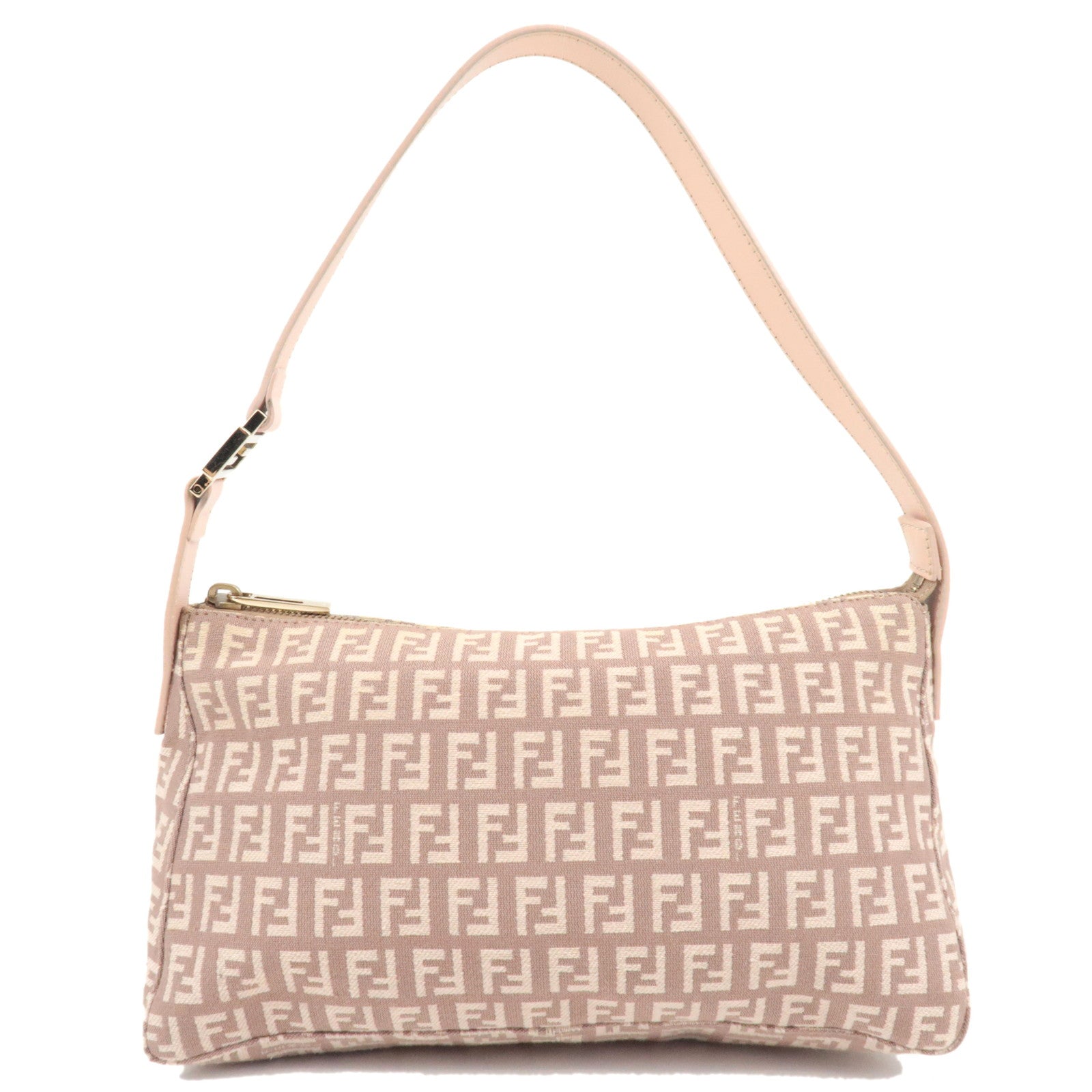 FENDI Zucchino Shoulder Bag Canvas Leather Pink 8BR44480756