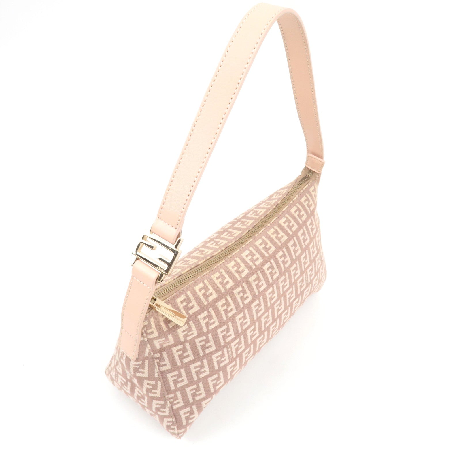 FENDI Zucchino Shoulder Bag Canvas Leather Pink 8BR444