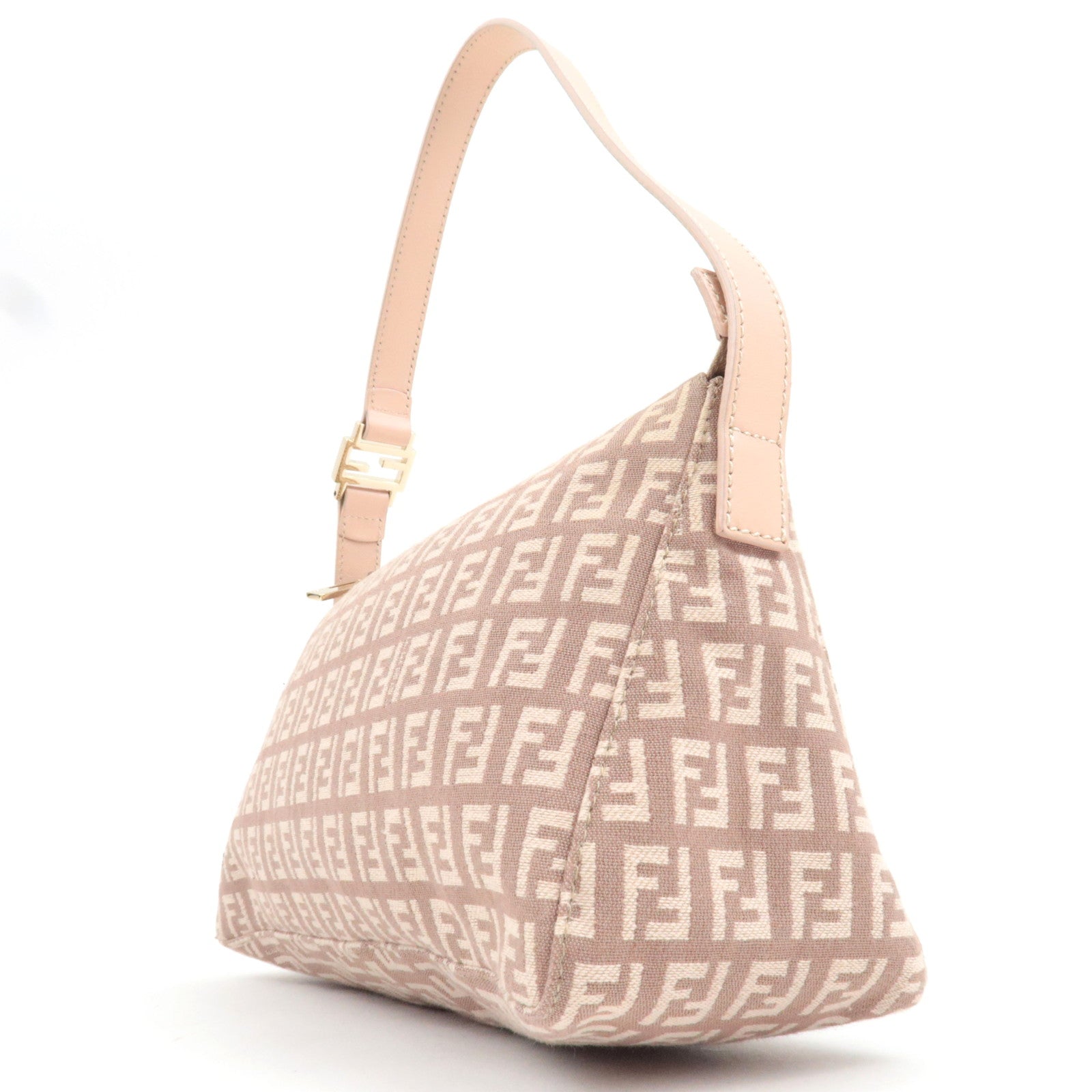 FENDI Zucchino Shoulder Bag Canvas Leather Pink 8BR444