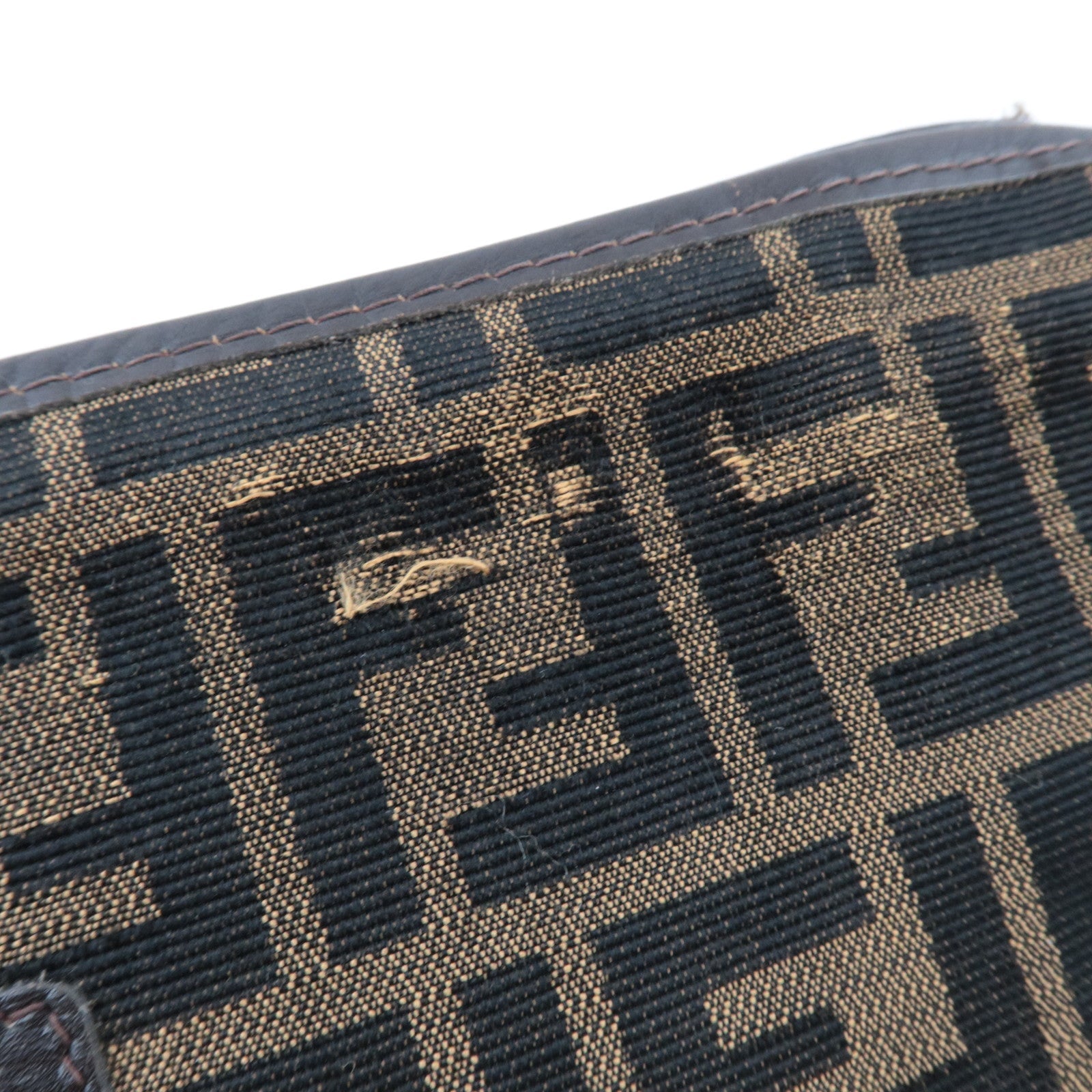 FENDI Zucca Clutch Bag Canvas Leather Brown Black