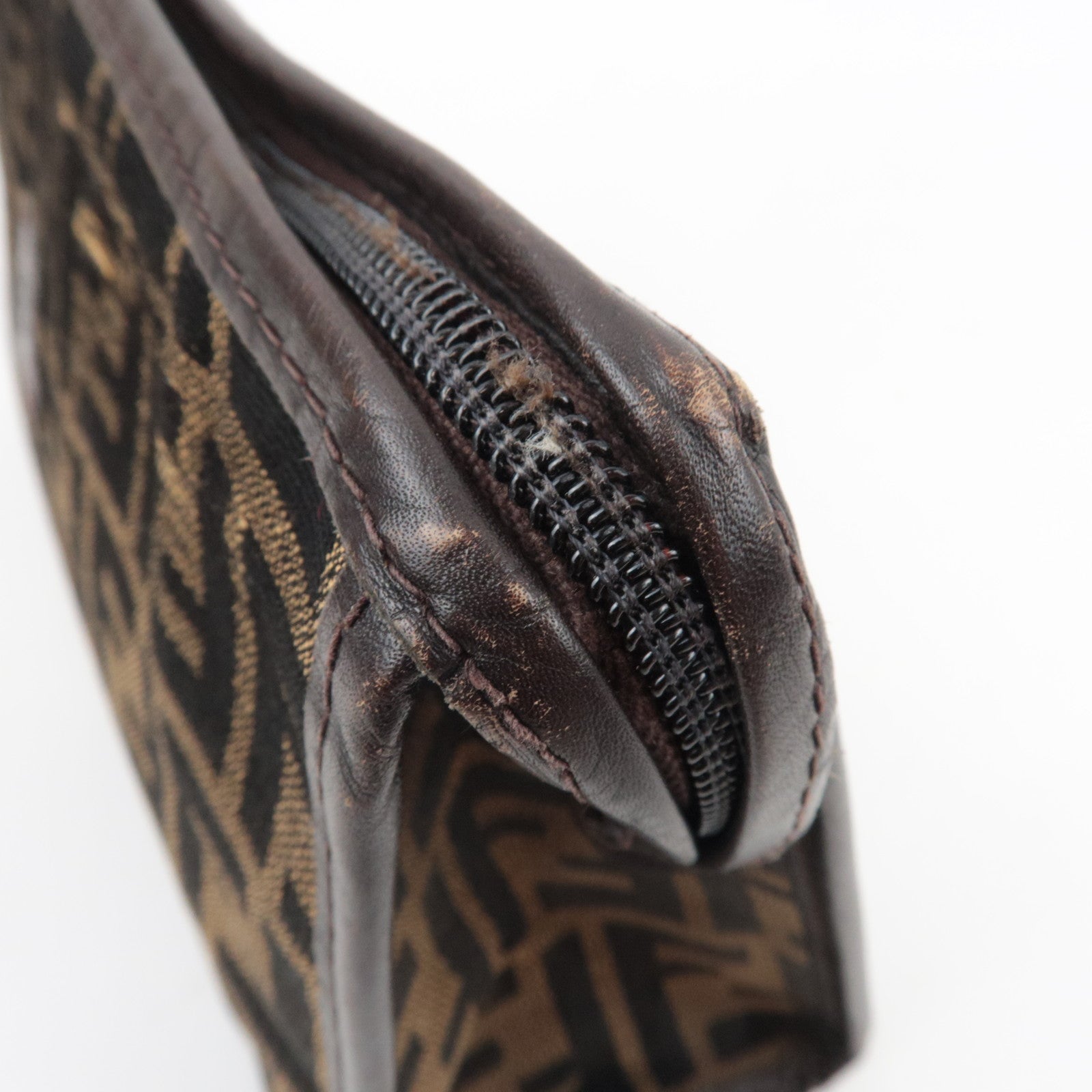 FENDI Zucca Clutch Bag Canvas Leather Brown Black