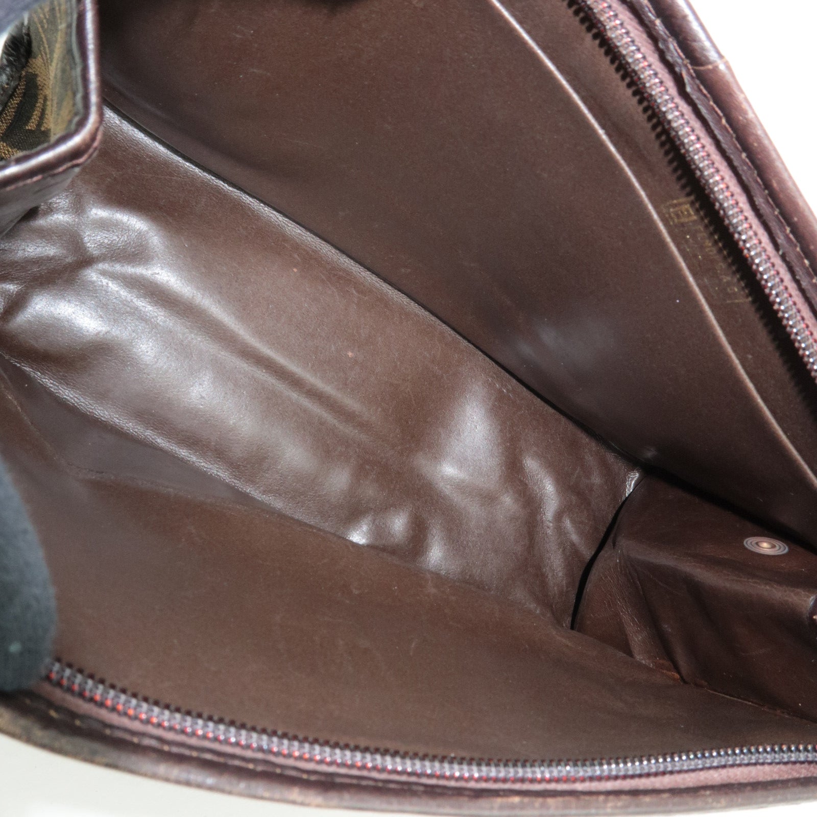 FENDI Zucca Clutch Bag Canvas Leather Brown Black