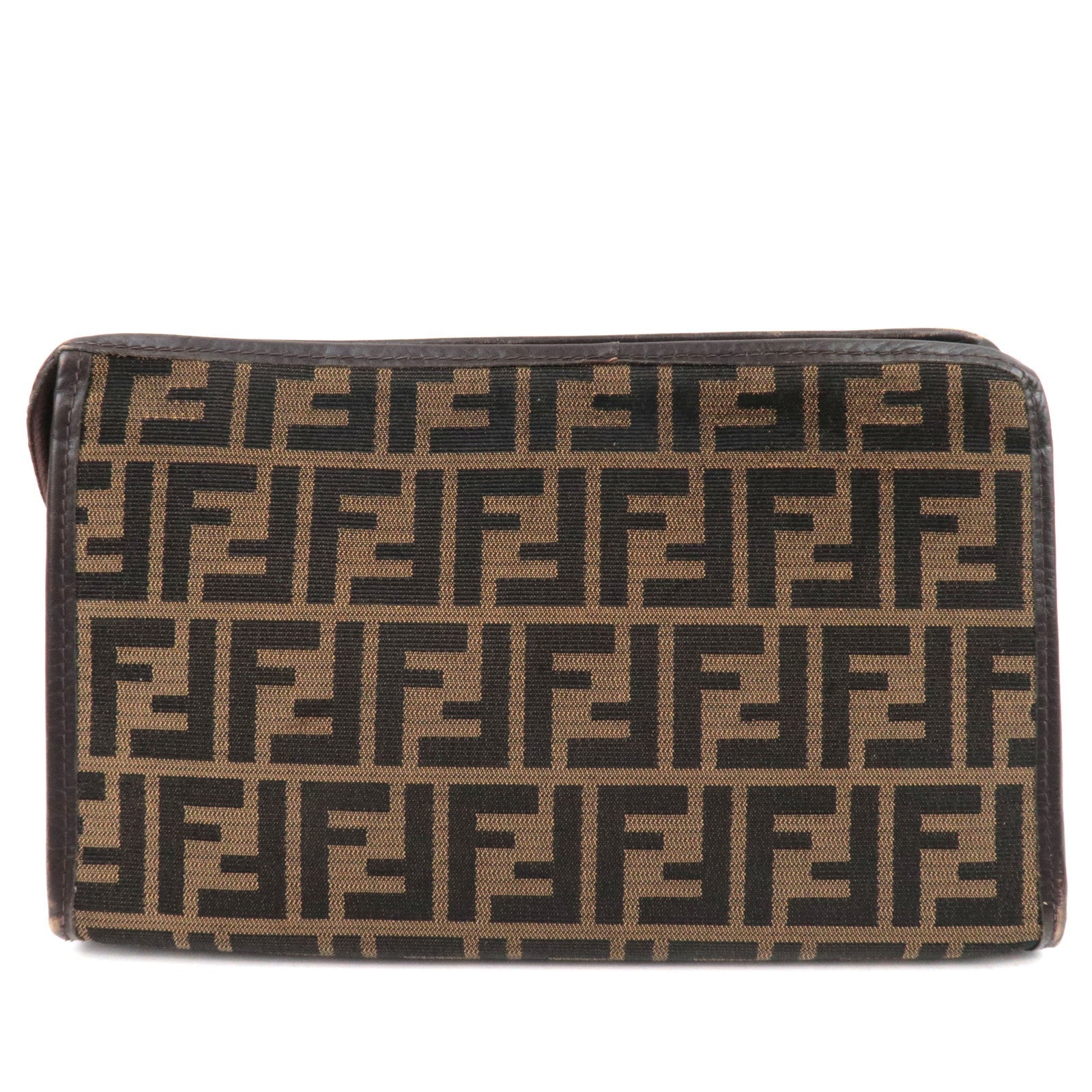 FENDI Zucca Clutch Bag Canvas Leather Brown Black