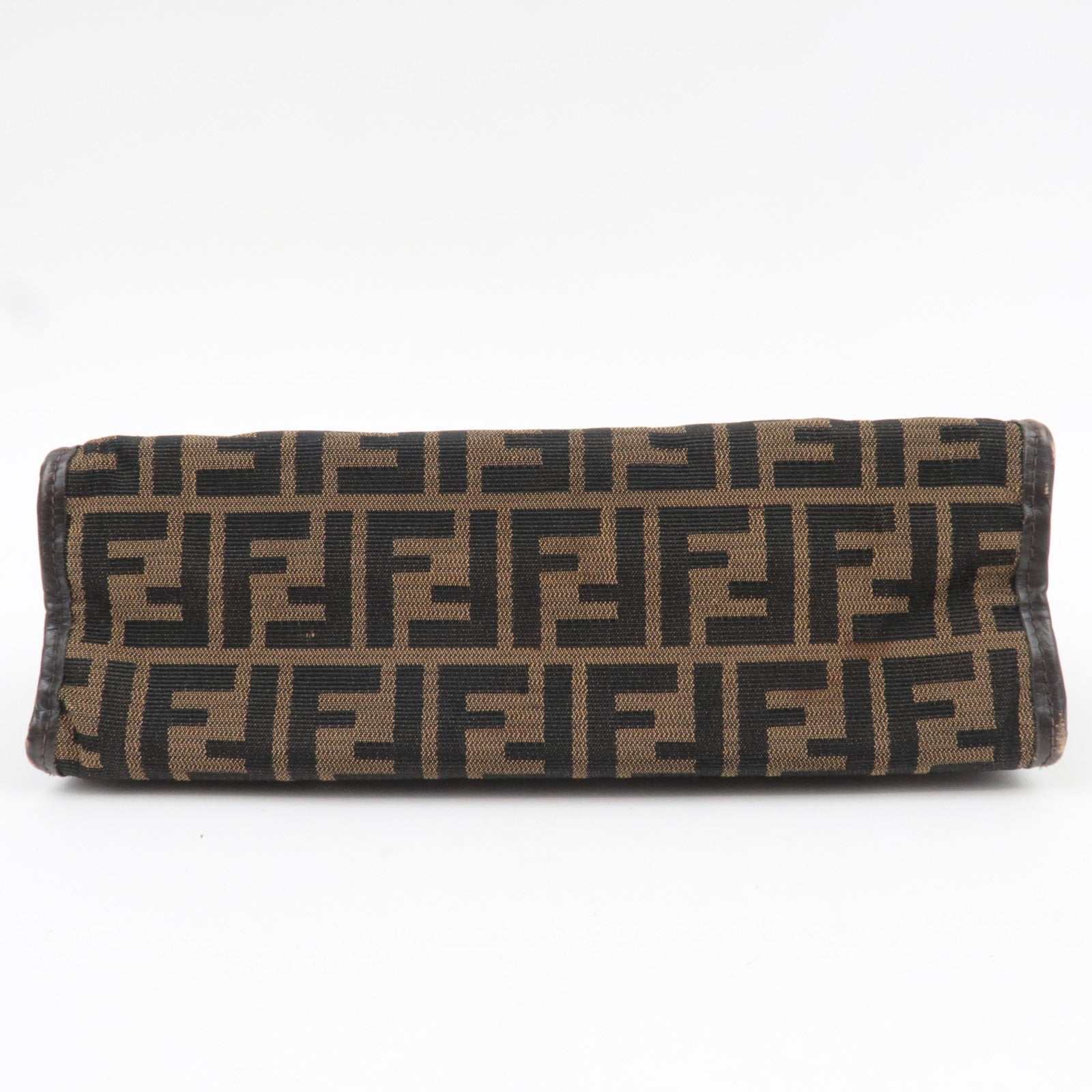 FENDI Zucca Clutch Bag Canvas Leather Brown Black