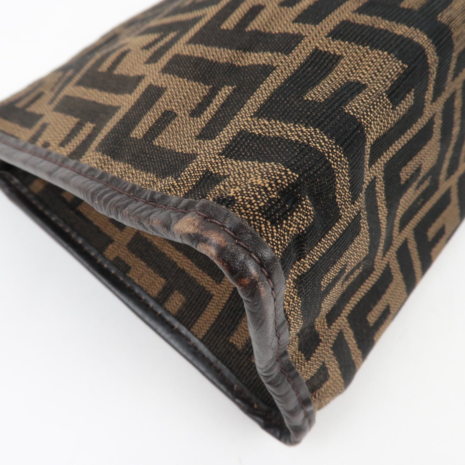 FENDI Zucca Clutch Bag Canvas Leather Brown Black