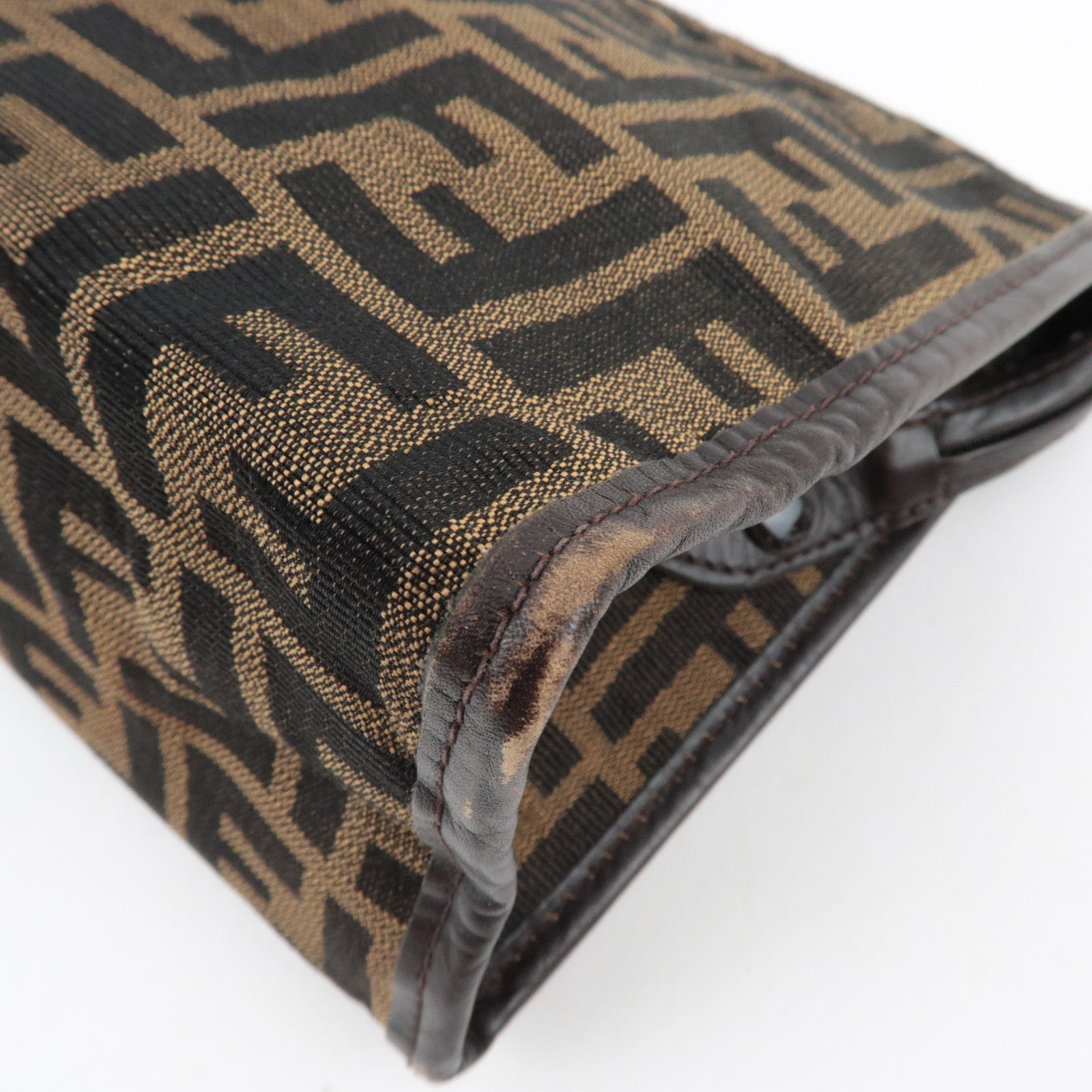 FENDI Zucca Clutch Bag Canvas Leather Brown Black