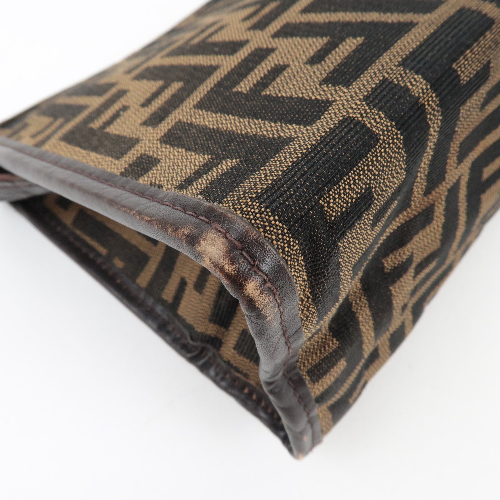 FENDI Zucca Clutch Bag Canvas Leather Brown Black