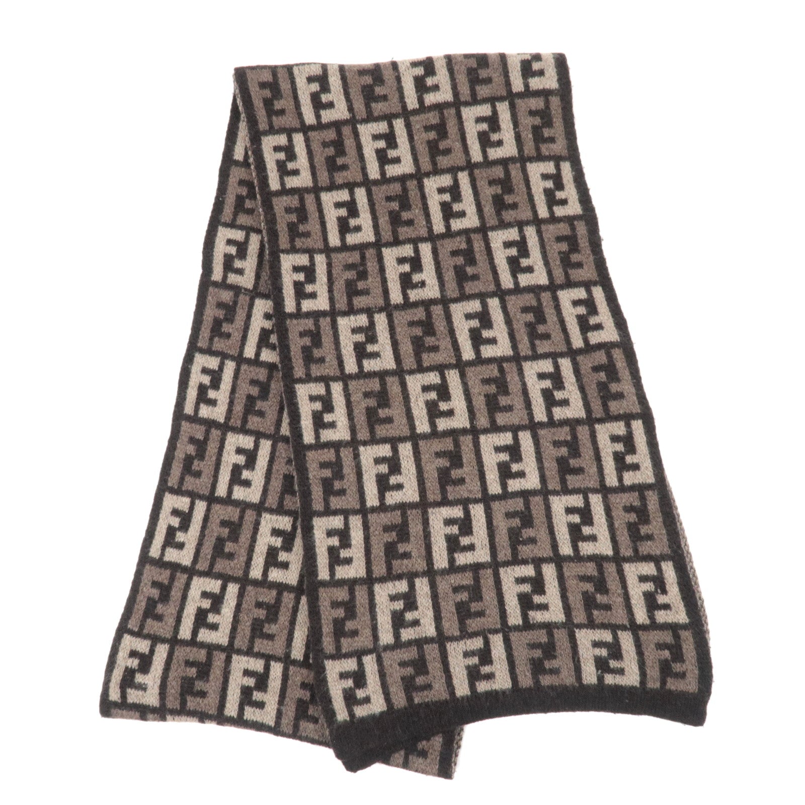 FENDI Zucca Knit Scarf Wool 47% Viscose 30% Nylon15% Cashmere 8% Brown80771