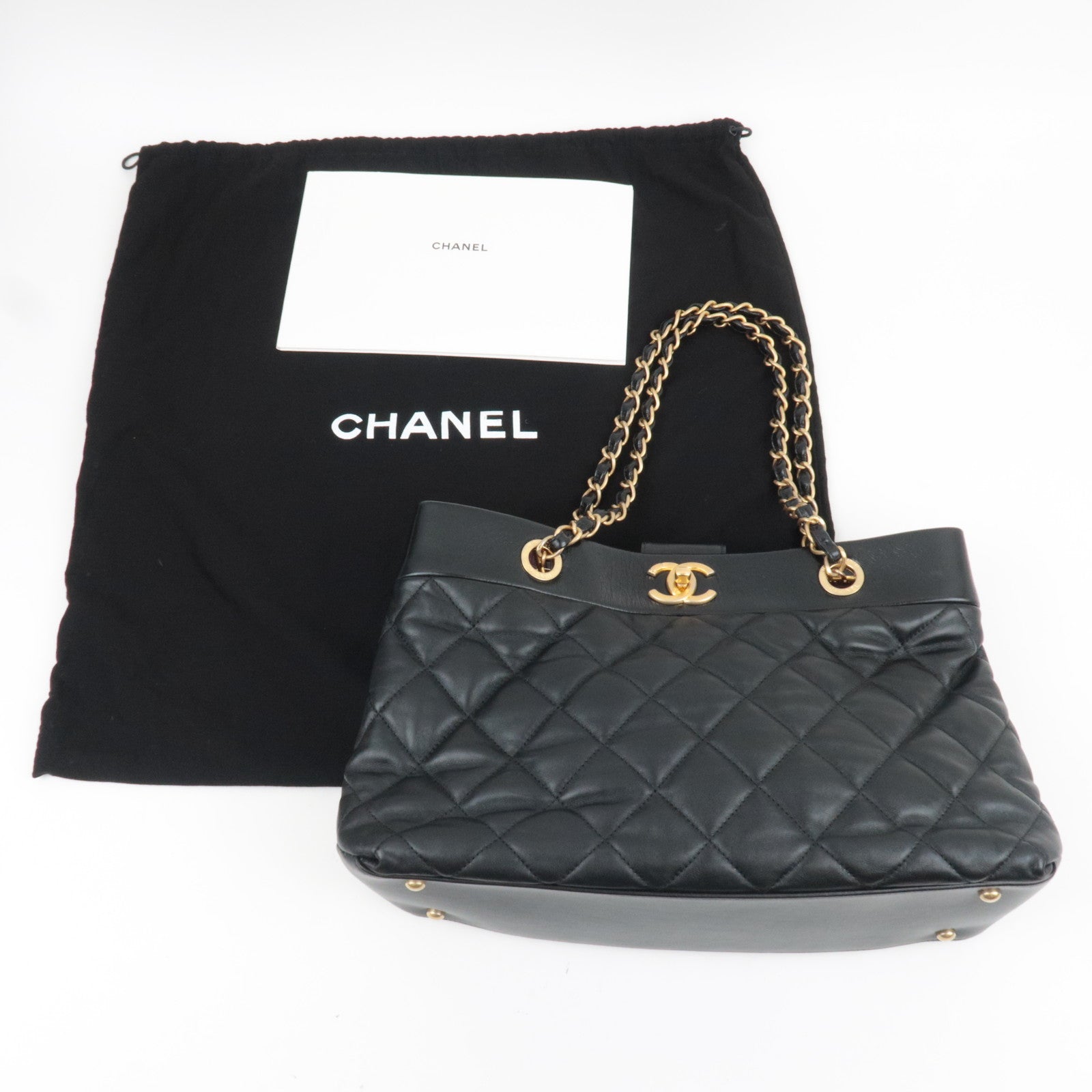 CHANEL Matelasse Chain Tote Bag Lambskin Black Gold HDW A66415 18364637 *Dust bag, G card