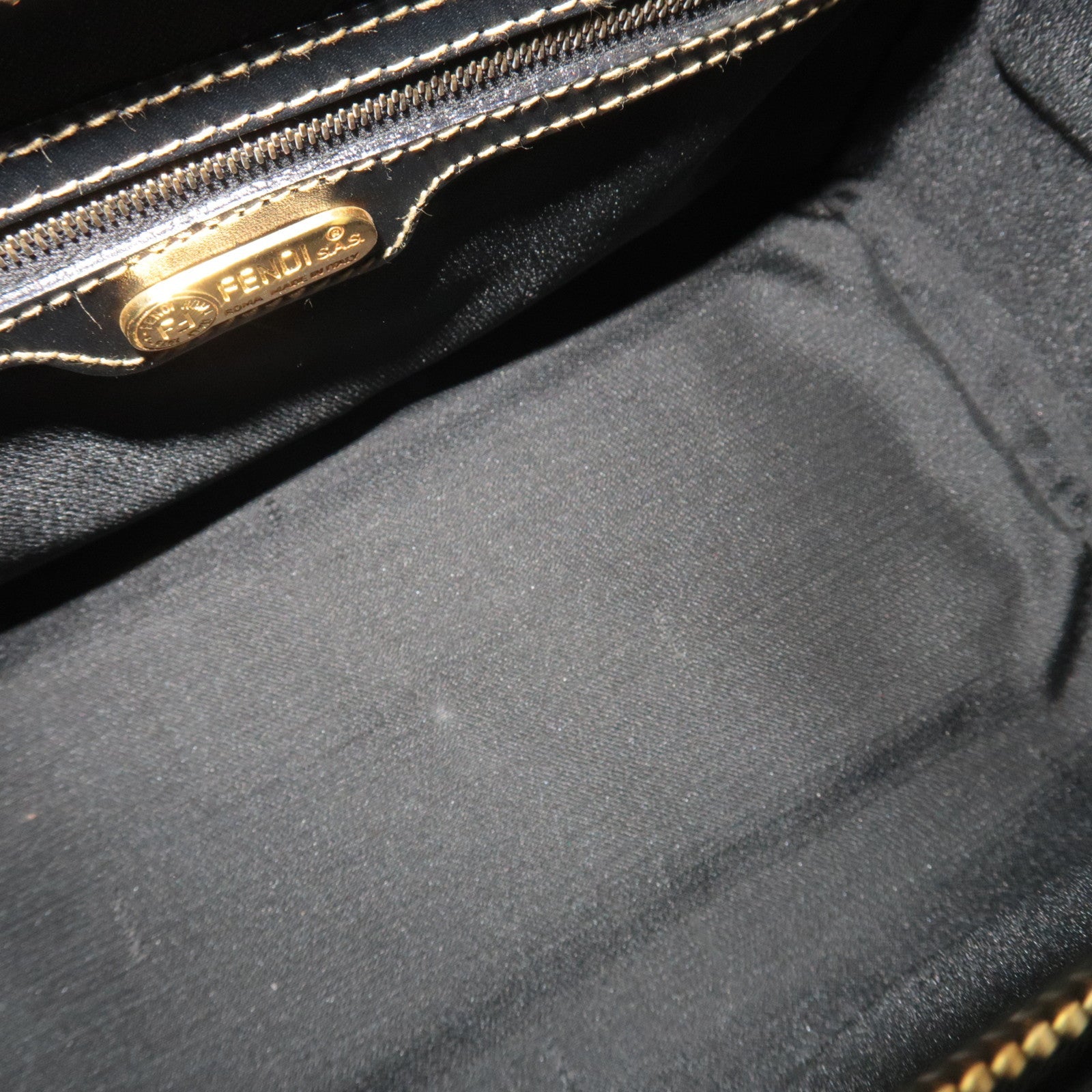 FENDI Pequin Boston Bag PVC Leather Black Khaki 25902