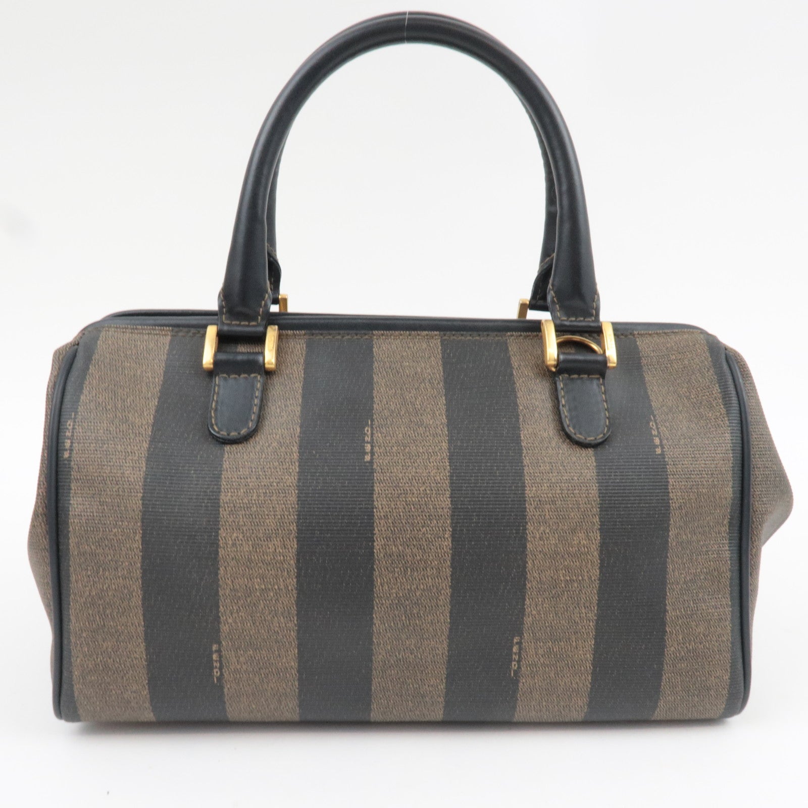 FENDI Pequin Boston Bag PVC Leather Black Khaki 25902