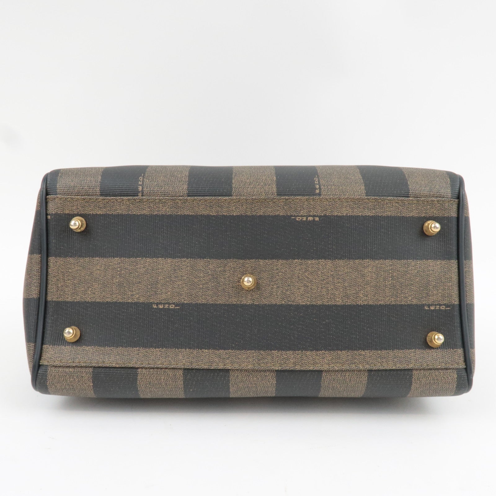 FENDI Pequin Boston Bag PVC Leather Black Khaki 25902