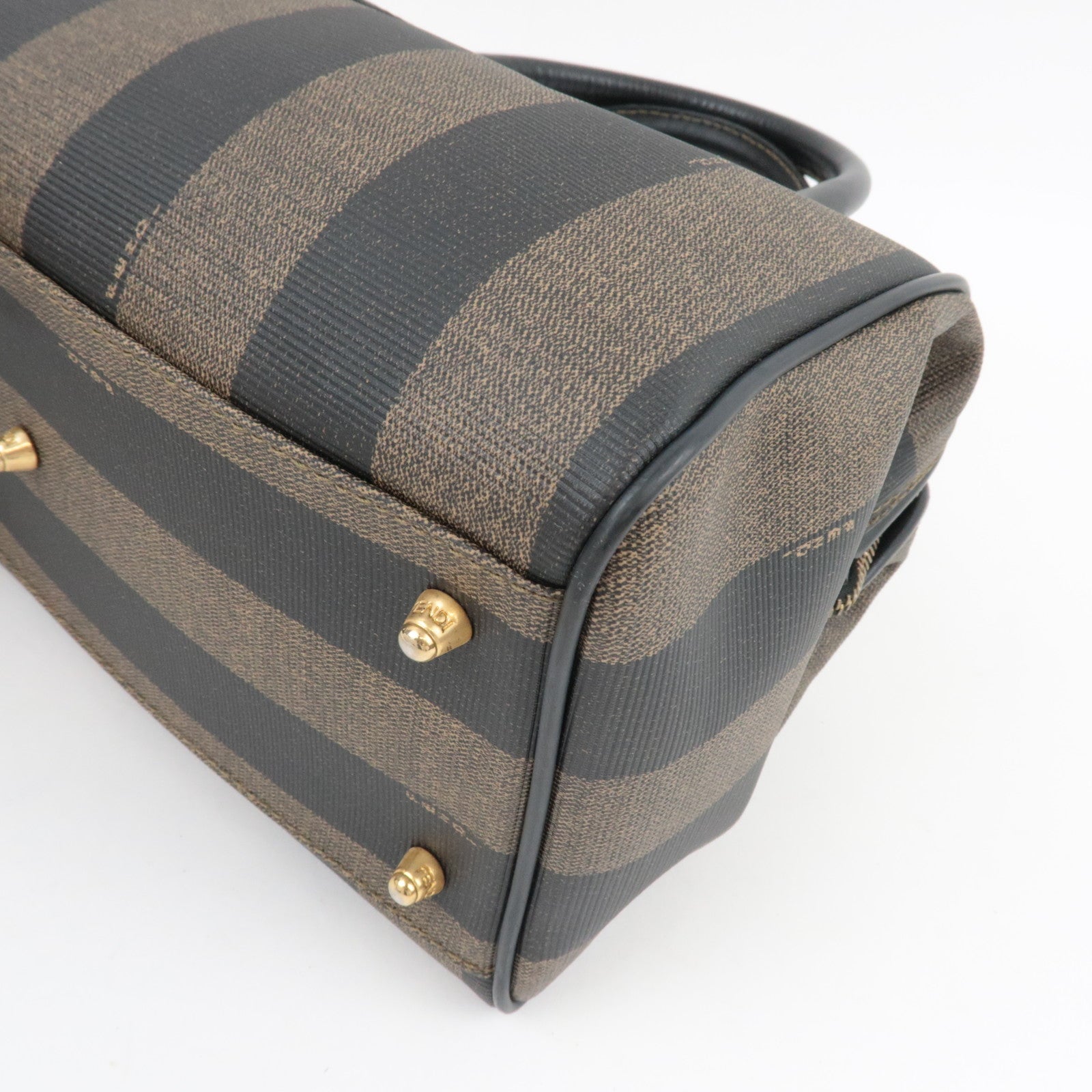 FENDI Pequin Boston Bag PVC Leather Black Khaki 25902