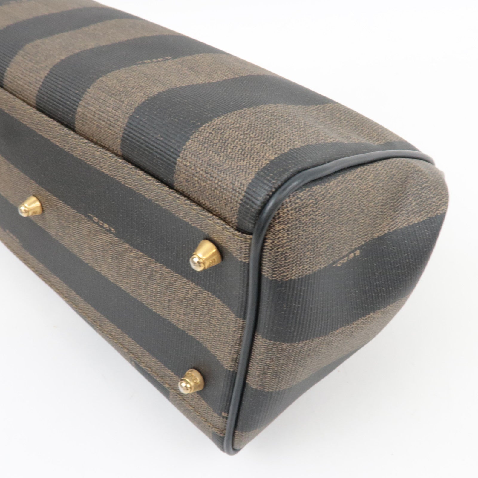 FENDI Pequin Boston Bag PVC Leather Black Khaki 25902