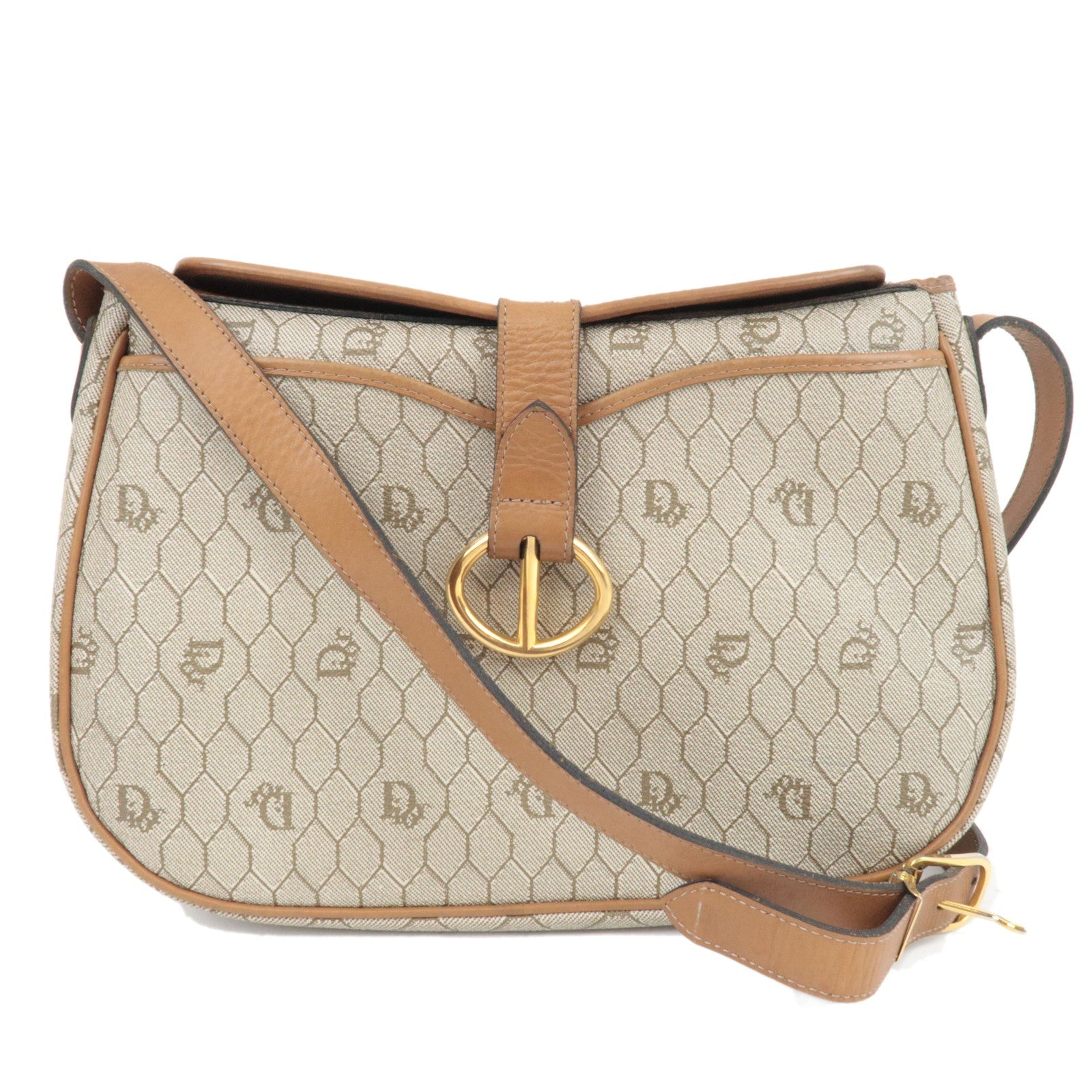 Christian Dior Honeycomb Shoulder Bag PVC Leather Beige Brown80856