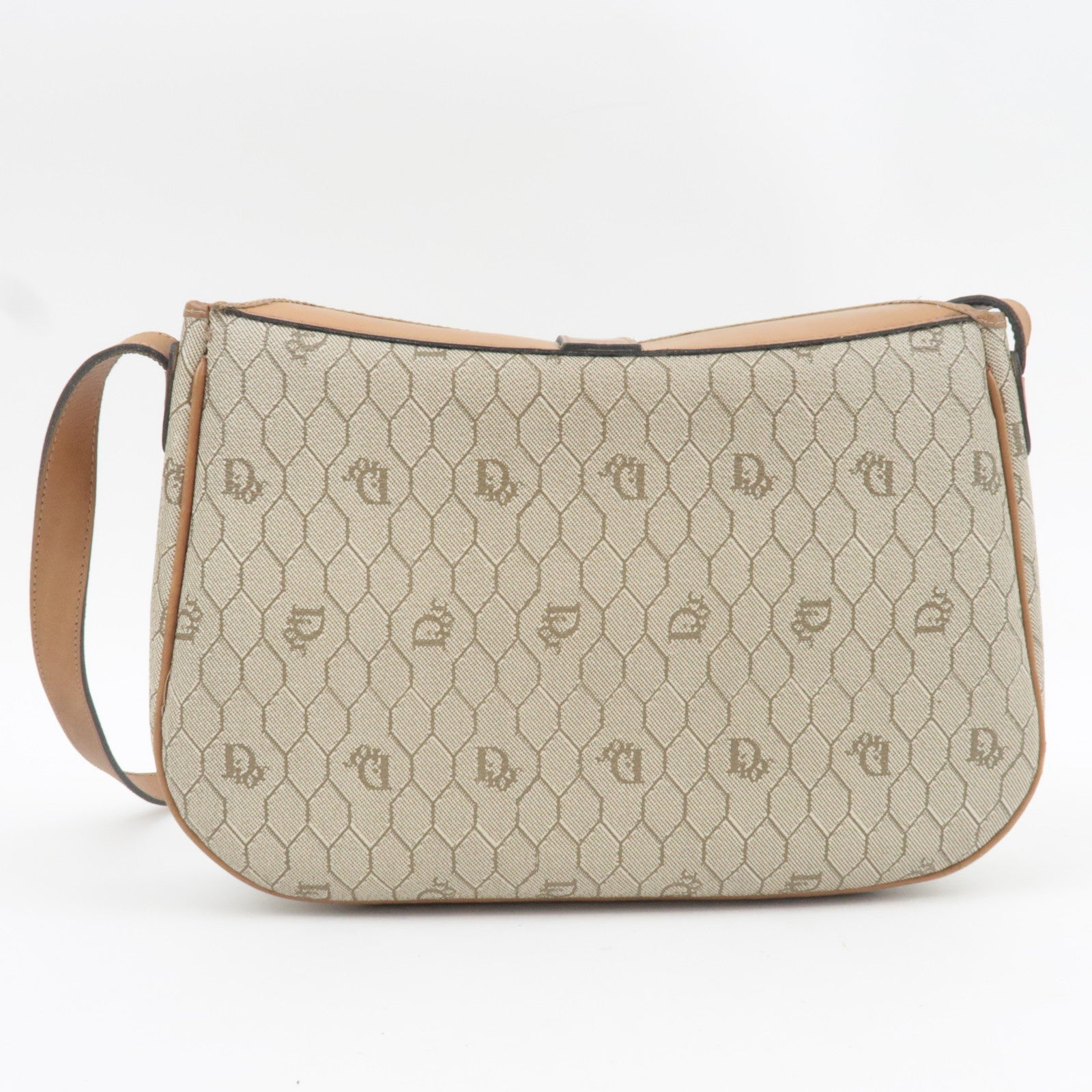 Christian Dior Honeycomb Shoulder Bag PVC Leather Beige Brown
