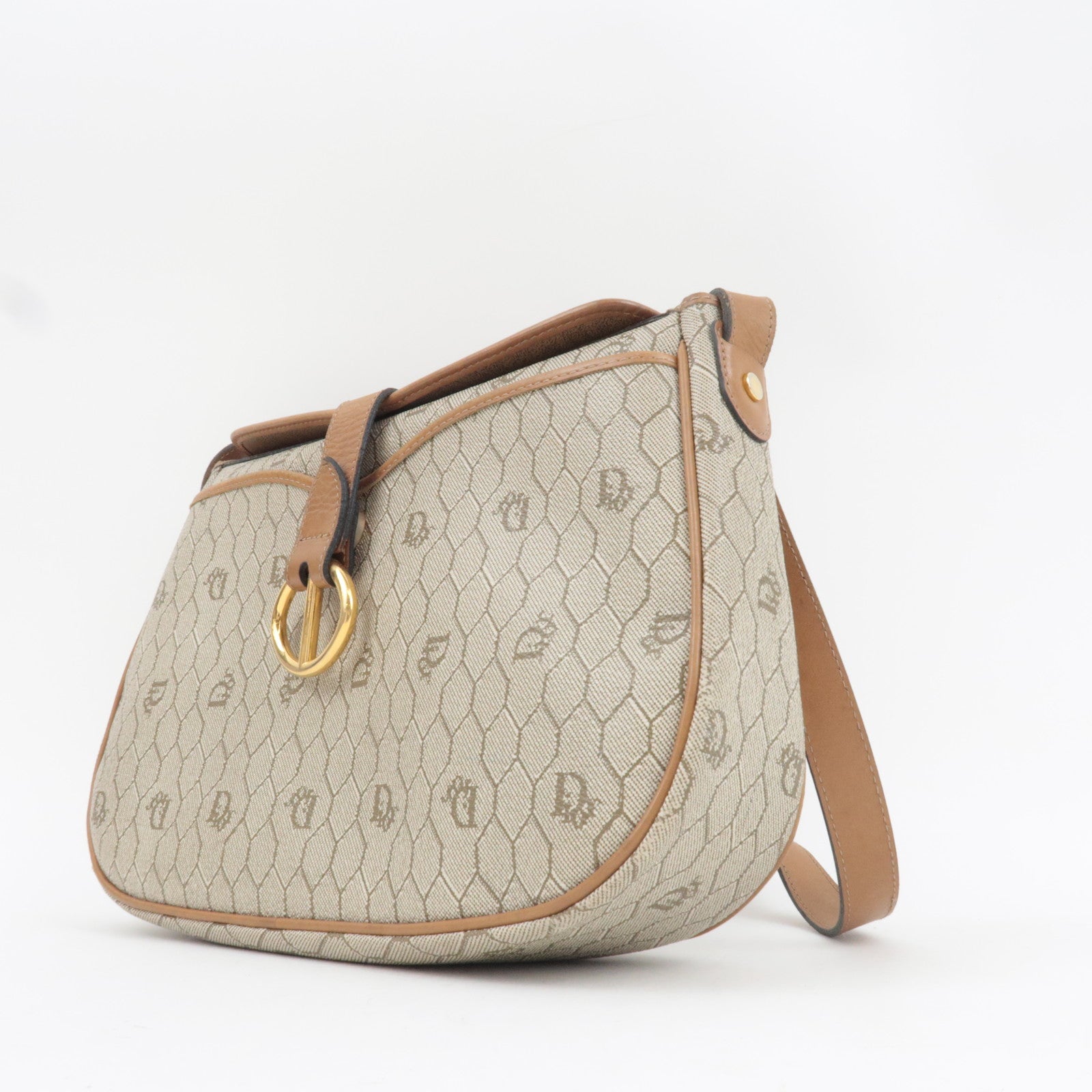 Christian Dior Honeycomb Shoulder Bag PVC Leather Beige Brown