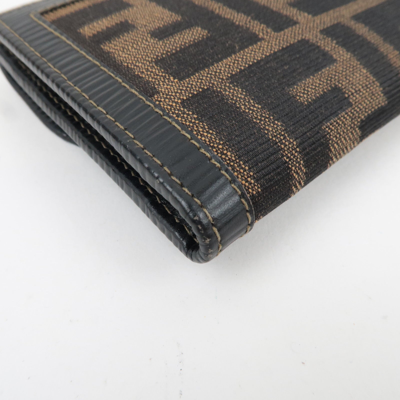 FENDI Zucca Bifold Long Wallet Canvas Leather Brown Black 31018 *Box