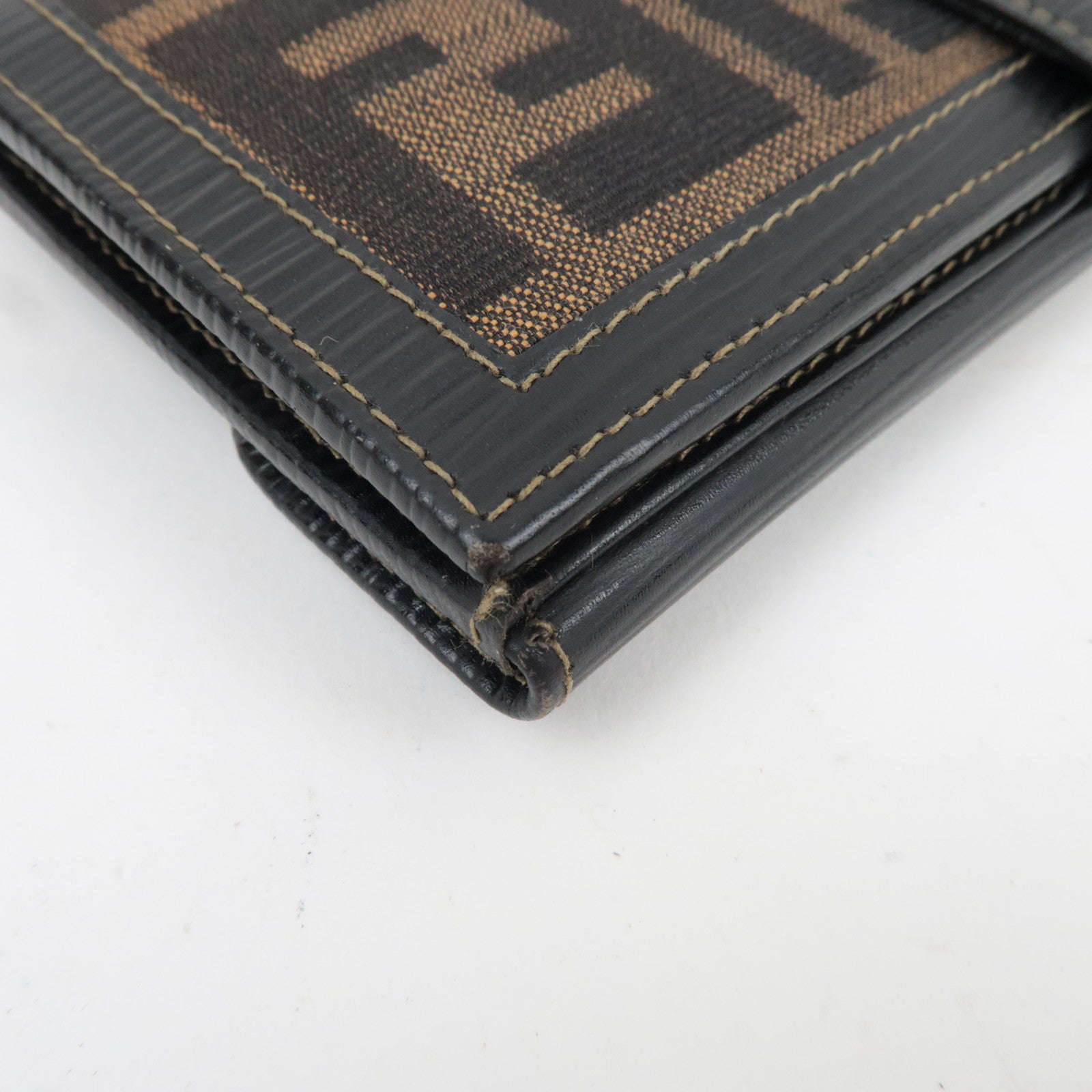 FENDI Zucca Bifold Long Wallet Canvas Leather Brown Black 31018 *Box