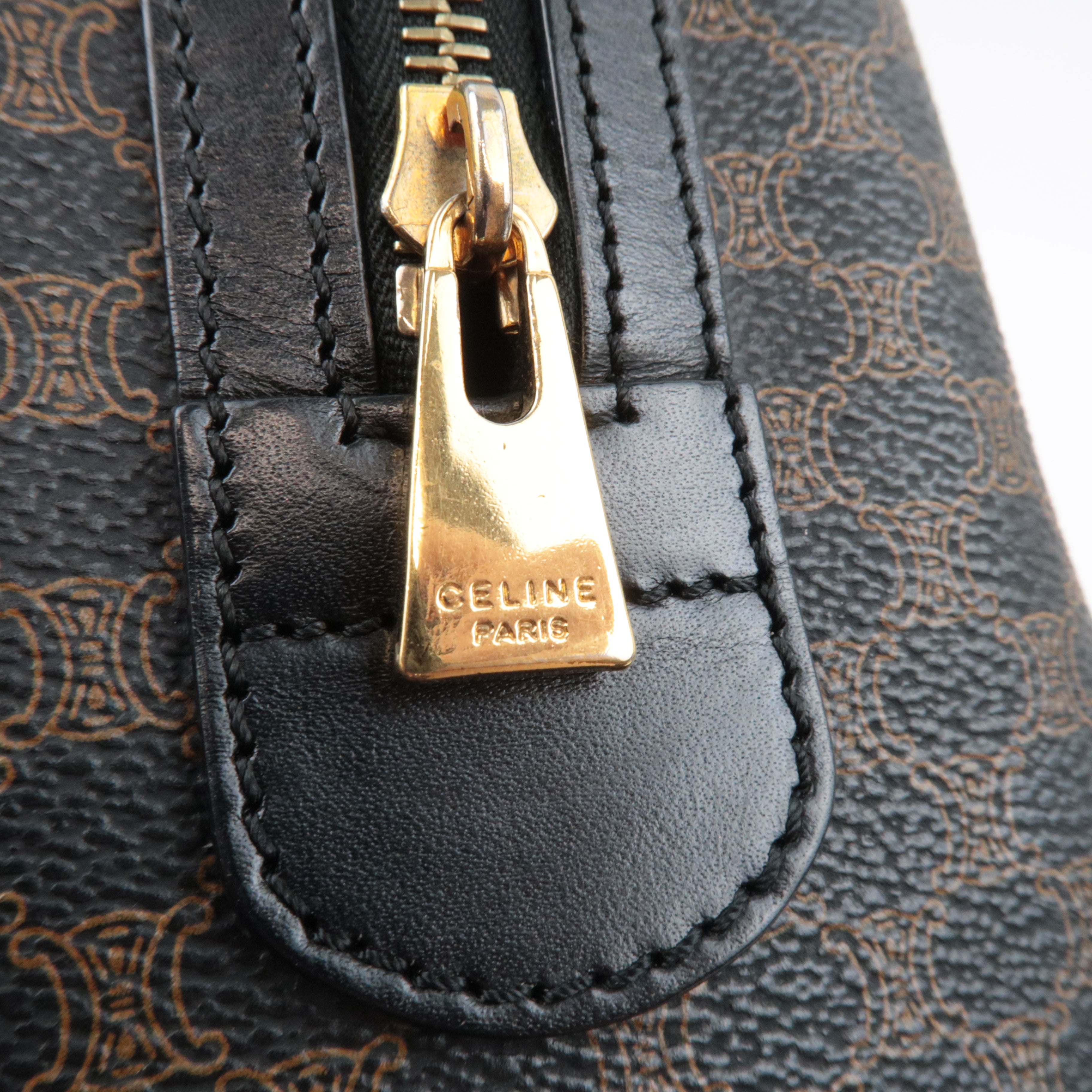 CELINE Macadam Boston Bag PVC Leather Black Brown