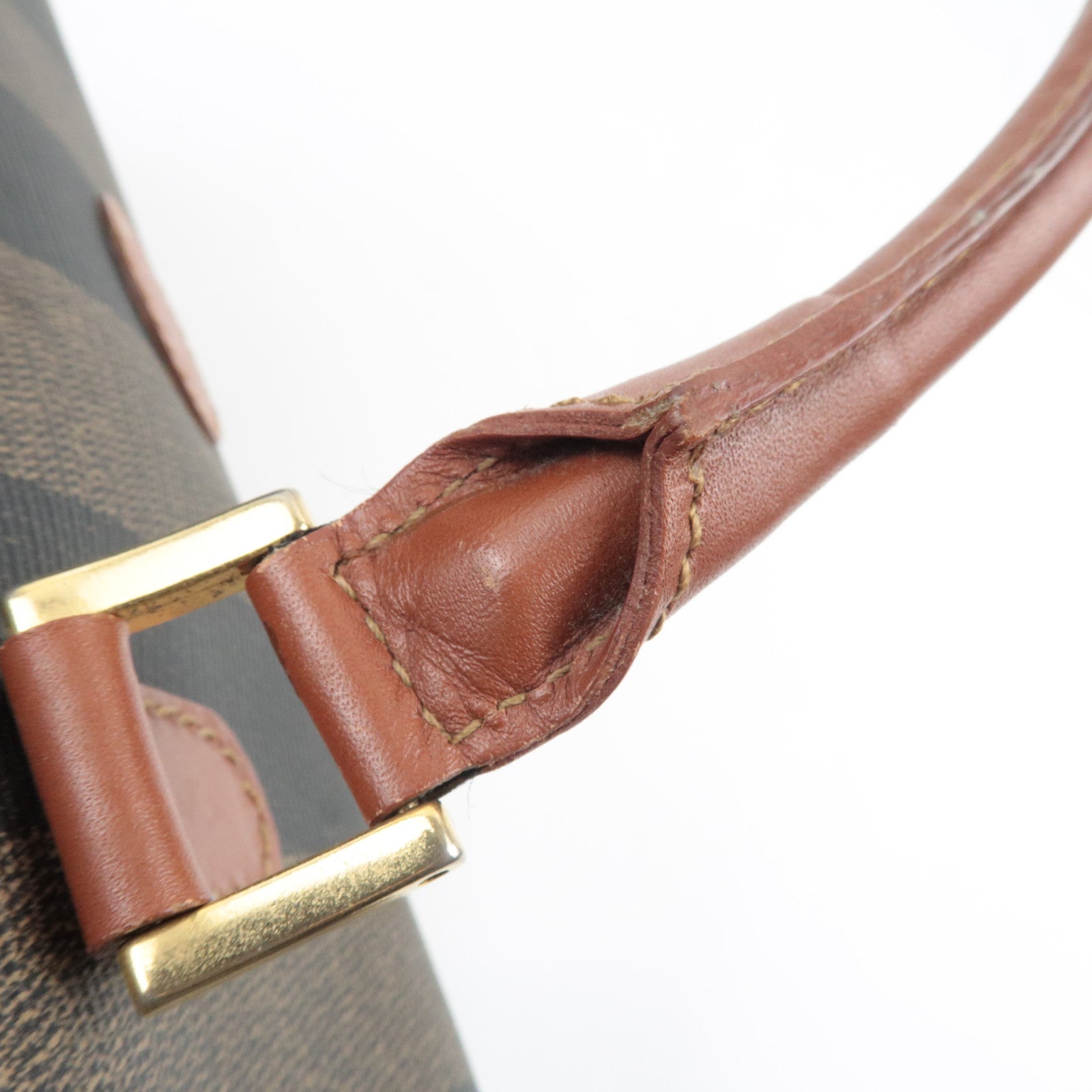 FENDI Pequin Boston Bag PVC Leather Khaki Black Brown