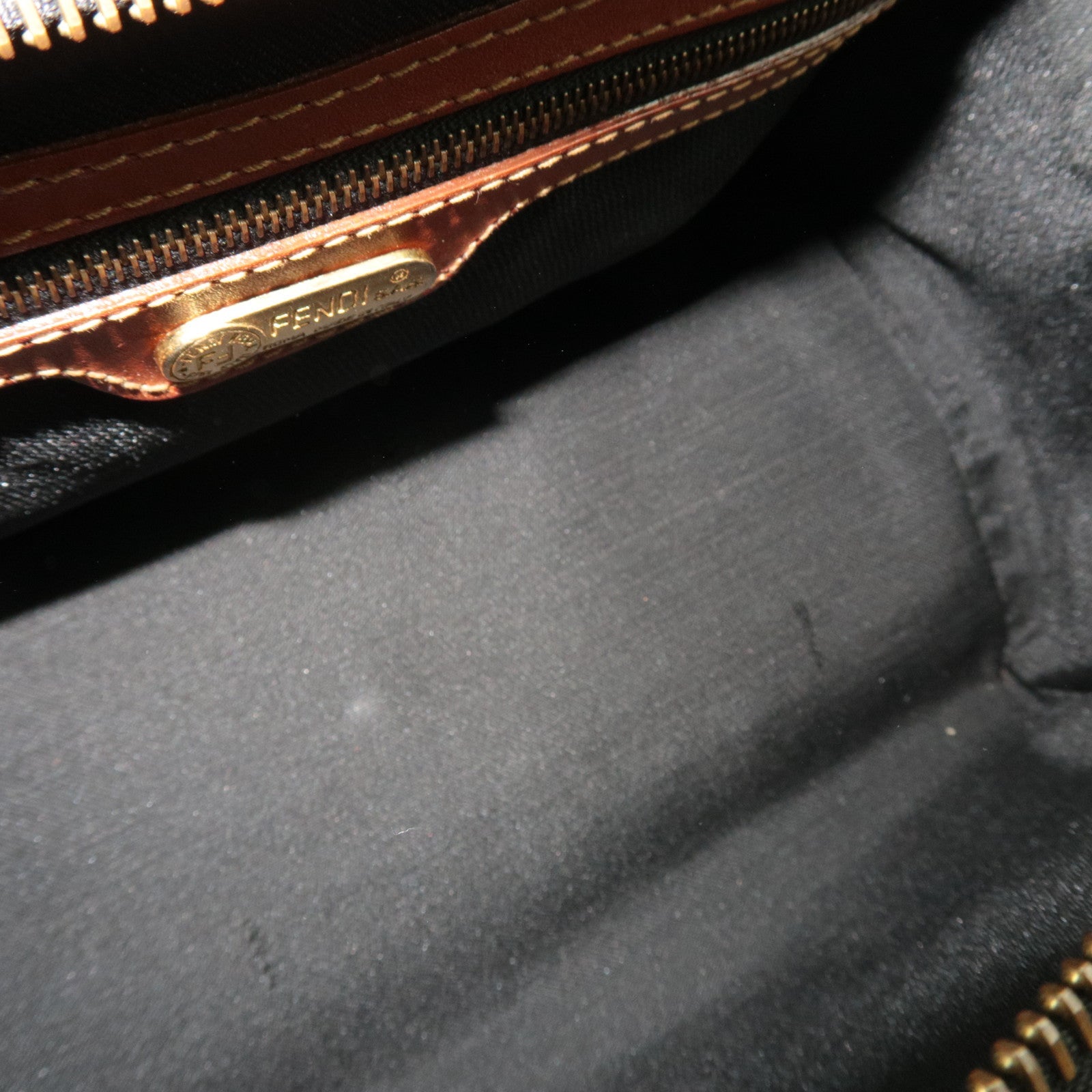 FENDI Pequin Boston Bag PVC Leather Khaki Black Brown