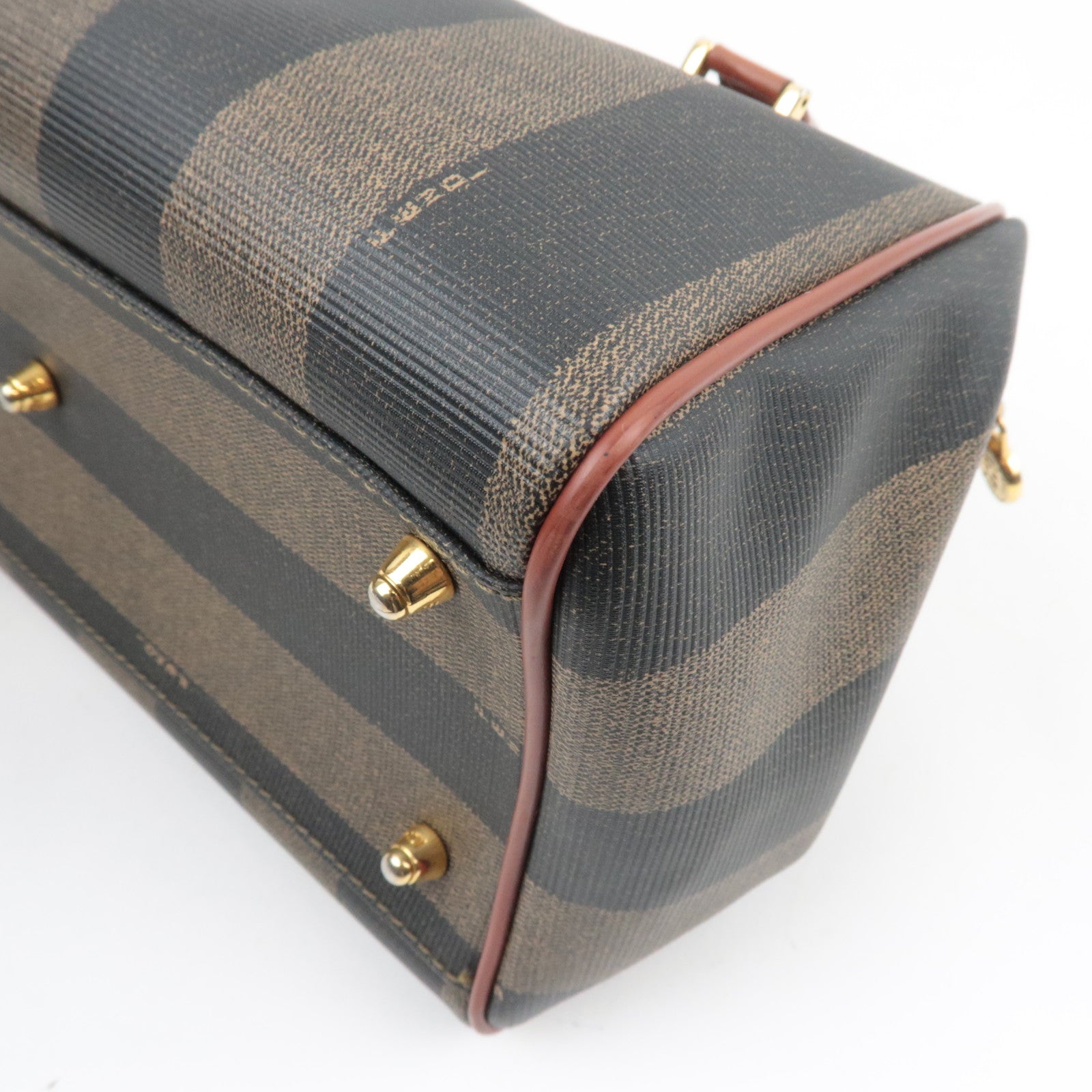 FENDI Pequin Boston Bag PVC Leather Khaki Black Brown