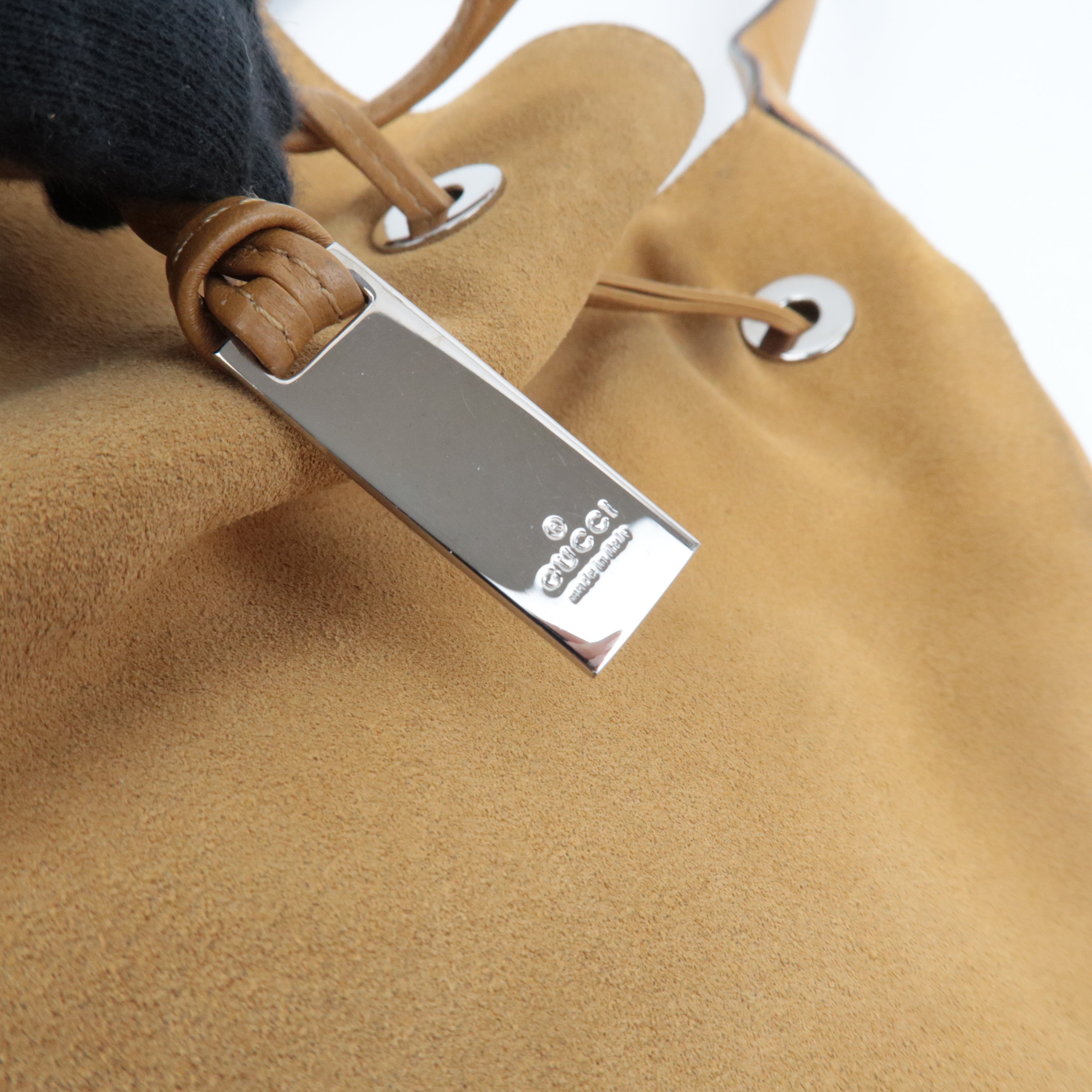 GUCCI Drawstring One Shoulder Bag Suede Leather Light Brown 001.4030 *Dust bag