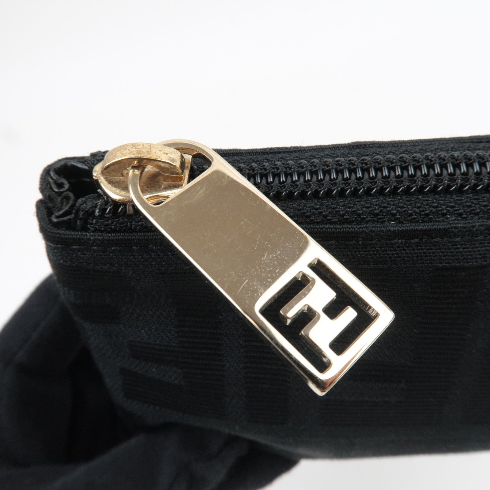 FENDI Zucca Small Cosmetic Pouch Canvas Leather Black 7N0037 *Dust bag