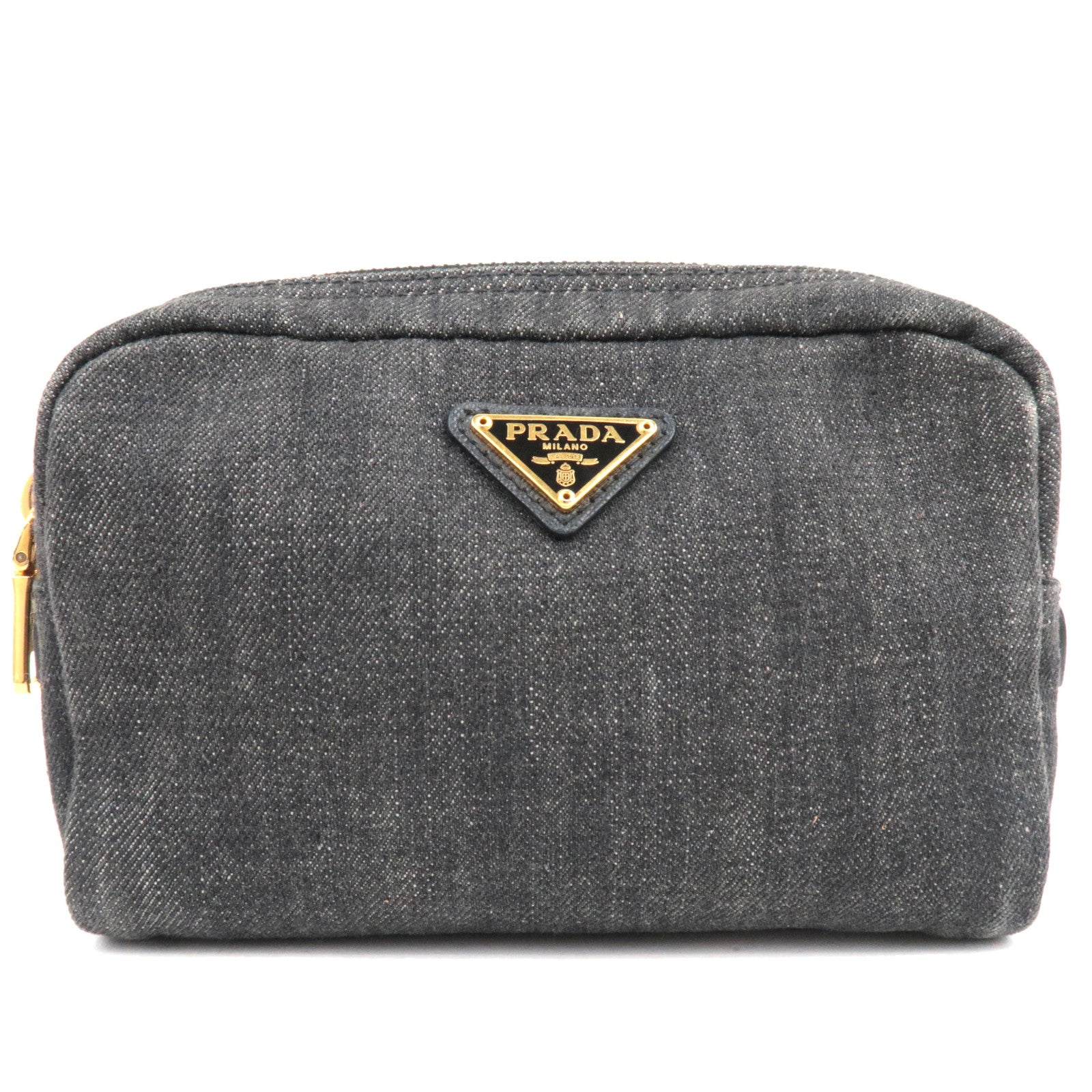 PRADA Logo Cosmetic Pouch Denim Black 1N0021 *G card81175